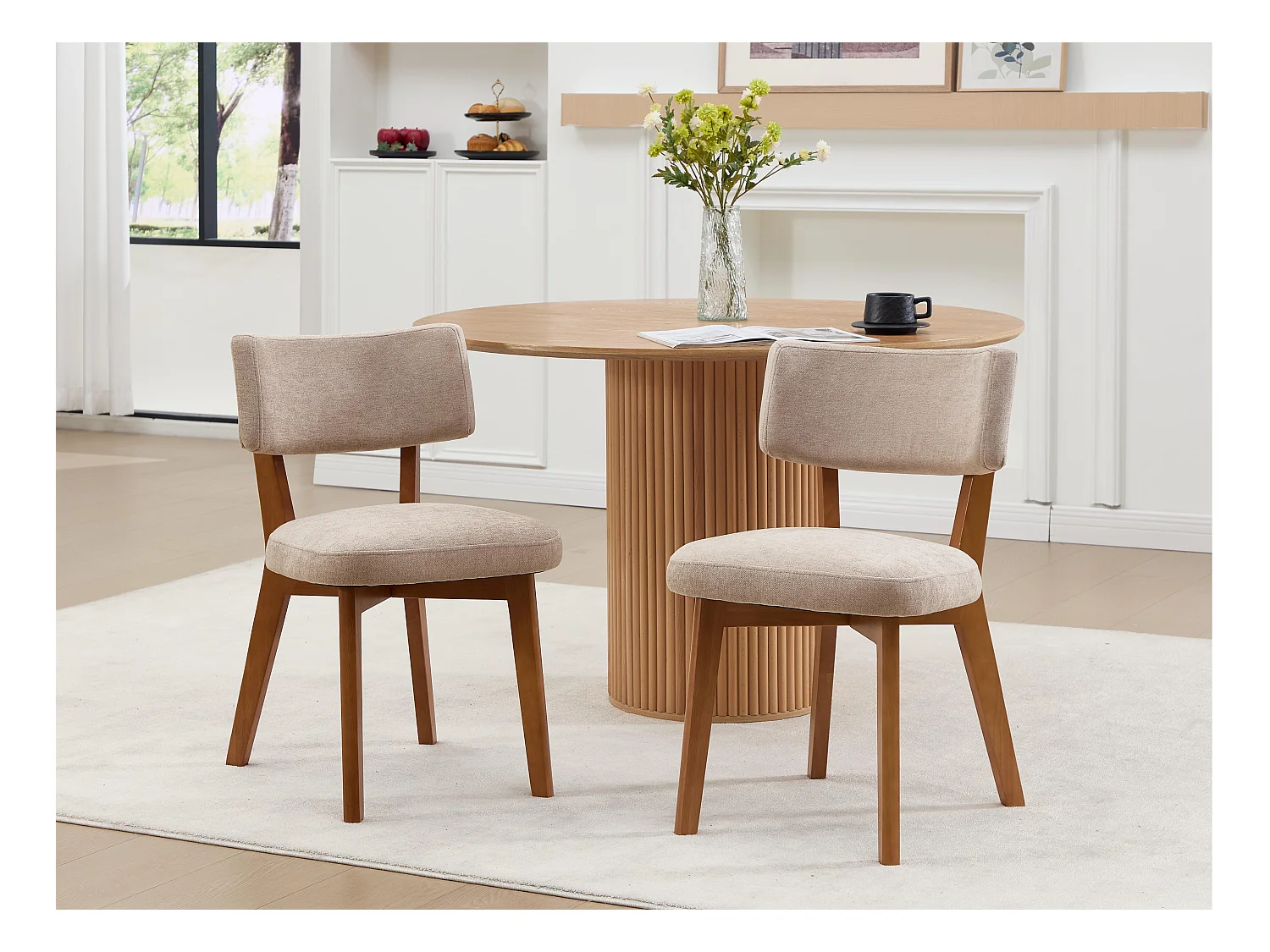Lot de 2 chaises en bois - coussin kaki - élégantes et confortables - parfaites pour salle à manger ou cuisine