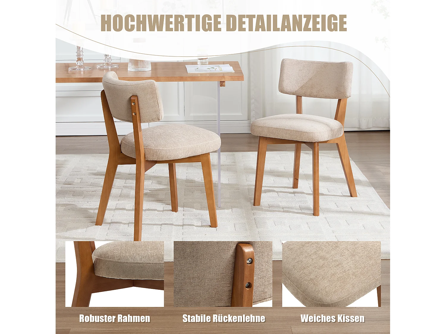Set van 2 houten stoelen - inclusief kussen - elegant en comfortabel - perfect voor eetkamer of keuken