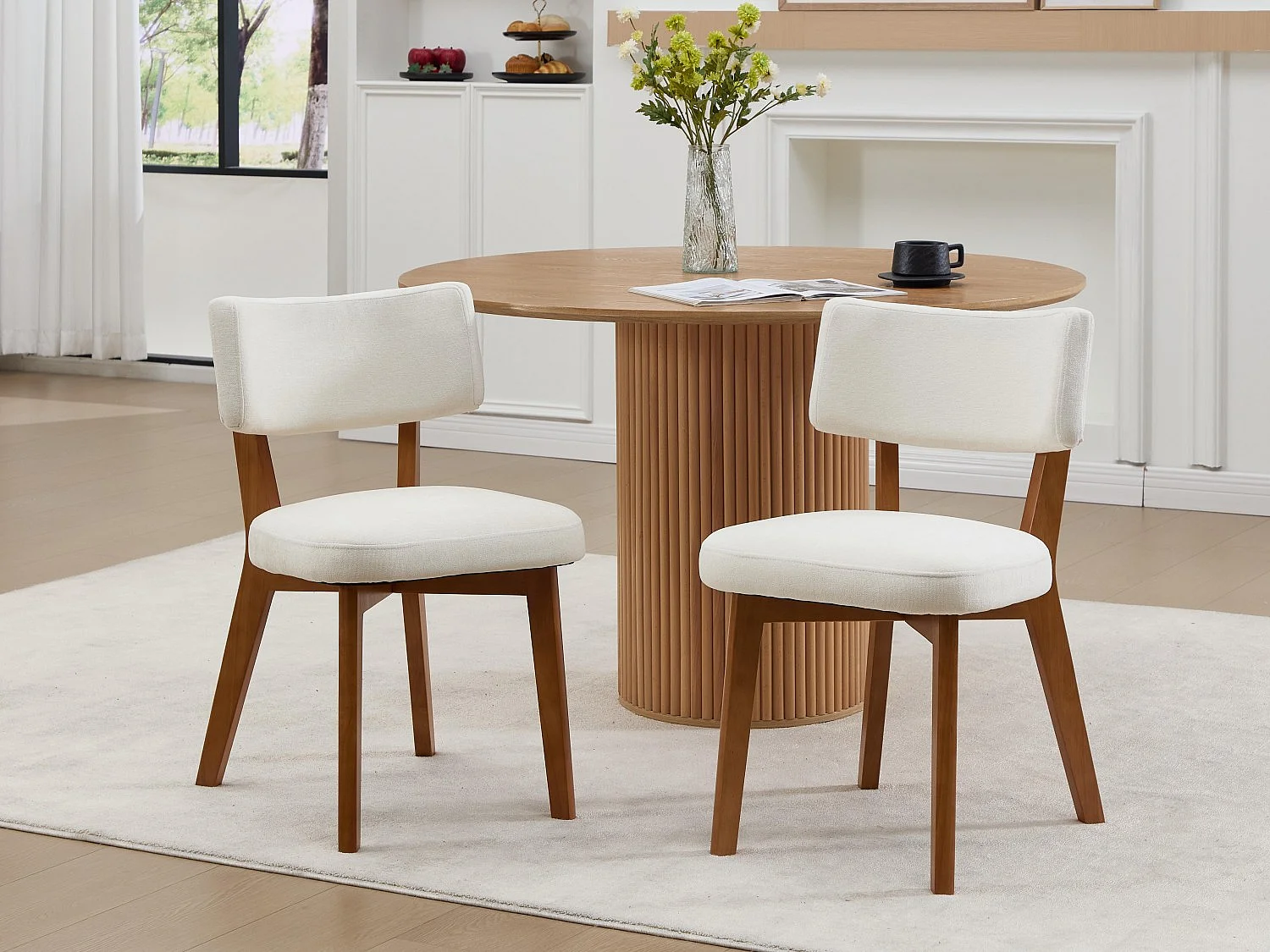Lot de 2 chaises en bois - coussin beige - élégantes et confortables - parfaites pour salle à manger ou cuisine