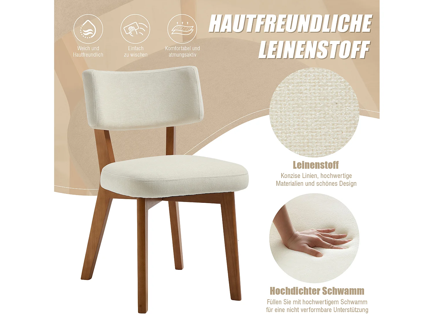 Lot de 2 chaises en bois - coussin beige - élégantes et confortables - parfaites pour salle à manger ou cuisine