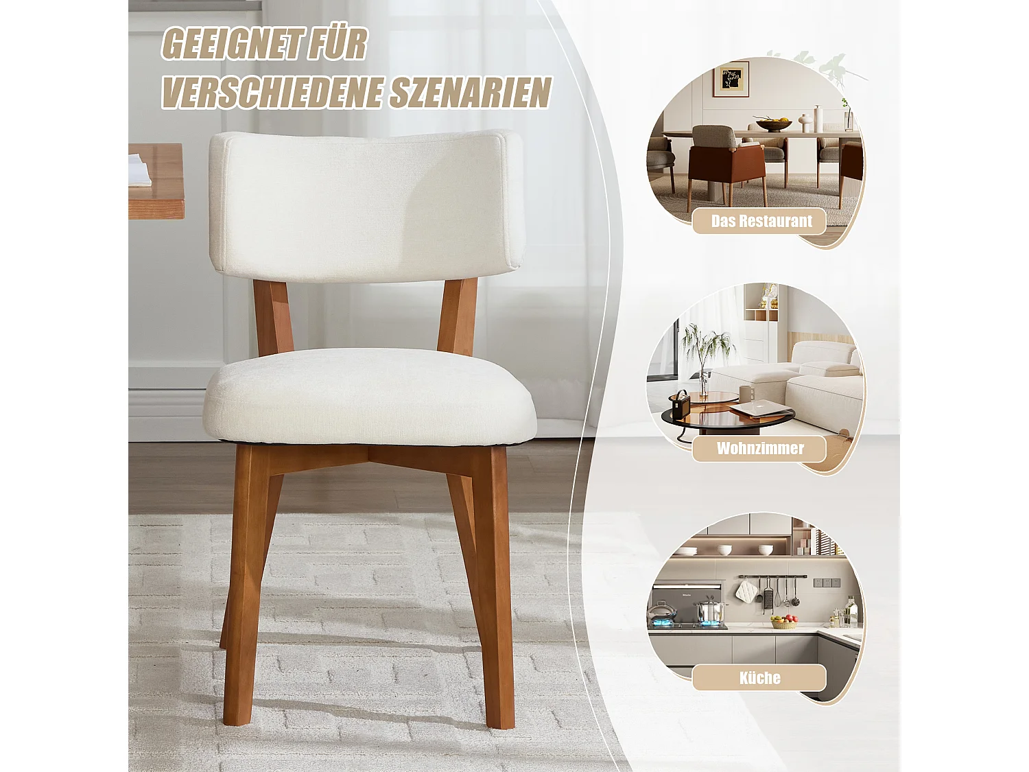 Lot de 2 chaises en bois - coussin beige - élégantes et confortables - parfaites pour salle à manger ou cuisine