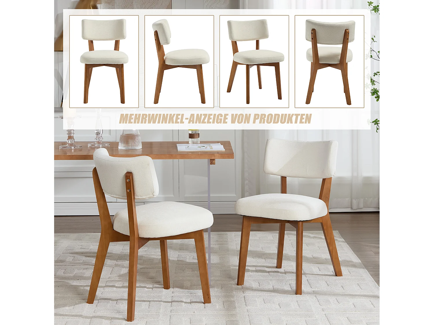 Lot de 2 chaises en bois - coussin beige - élégantes et confortables - parfaites pour salle à manger ou cuisine