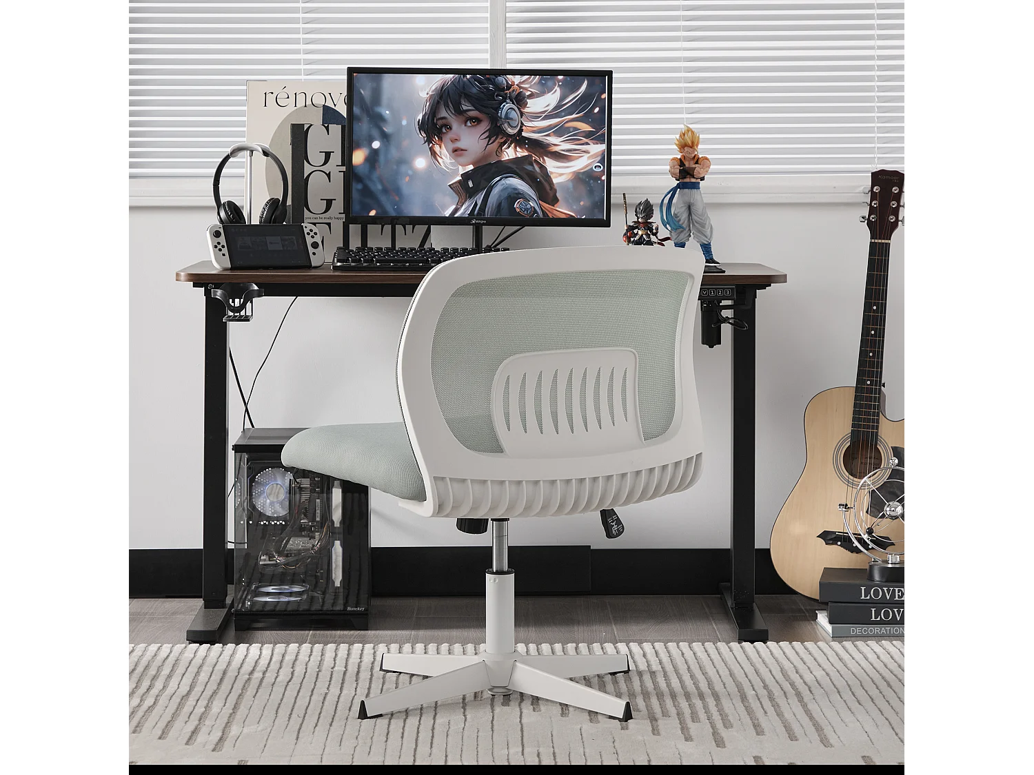 Fauteuil pivotant — réglable en hauteur — mesh gris respirant — dossier ergonomique