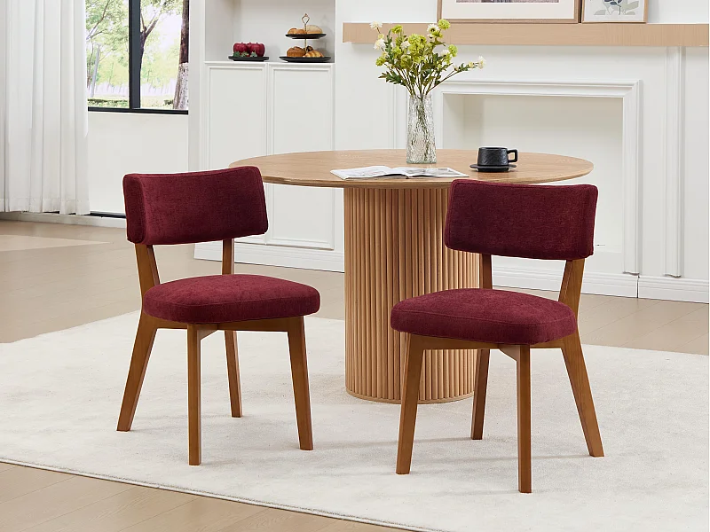 Lot de 2 chaises en bois - coussin bordeaux - élégantes et confortables - parfaites pour salle à manger ou cuisine