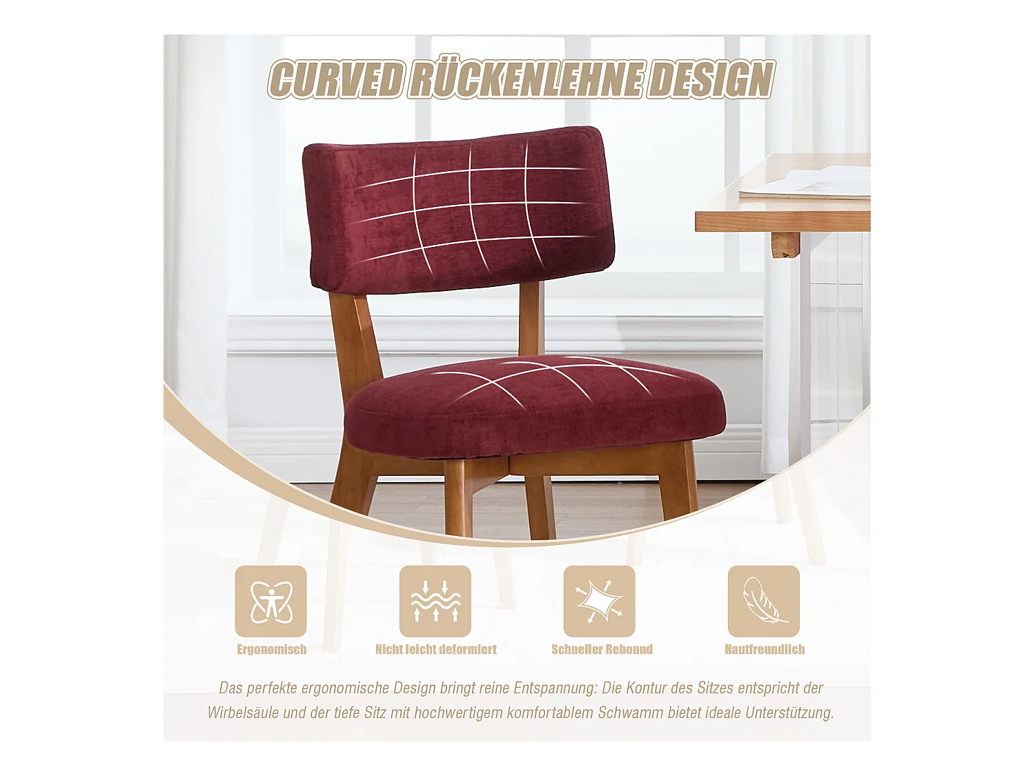 Lot de 2 chaises en bois - coussin bordeaux - élégantes et confortables - parfaites pour salle à manger ou cuisine