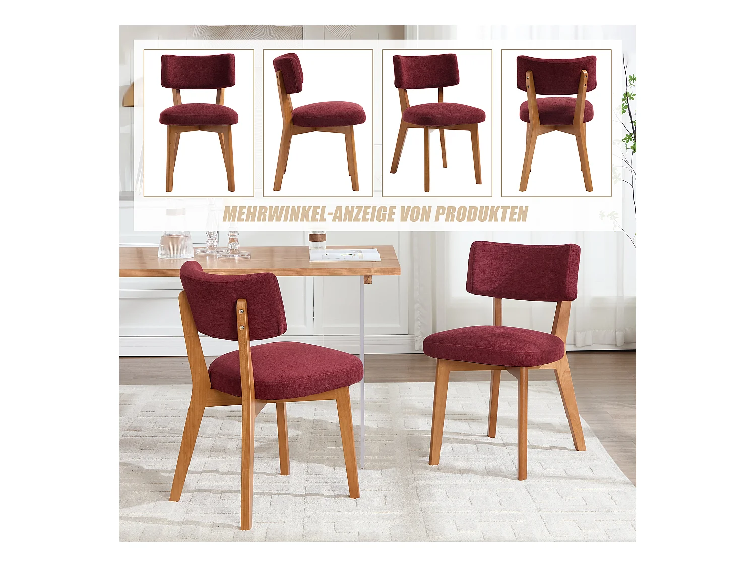 Lot de 2 chaises en bois - coussin bordeaux - élégantes et confortables - parfaites pour salle à manger ou cuisine