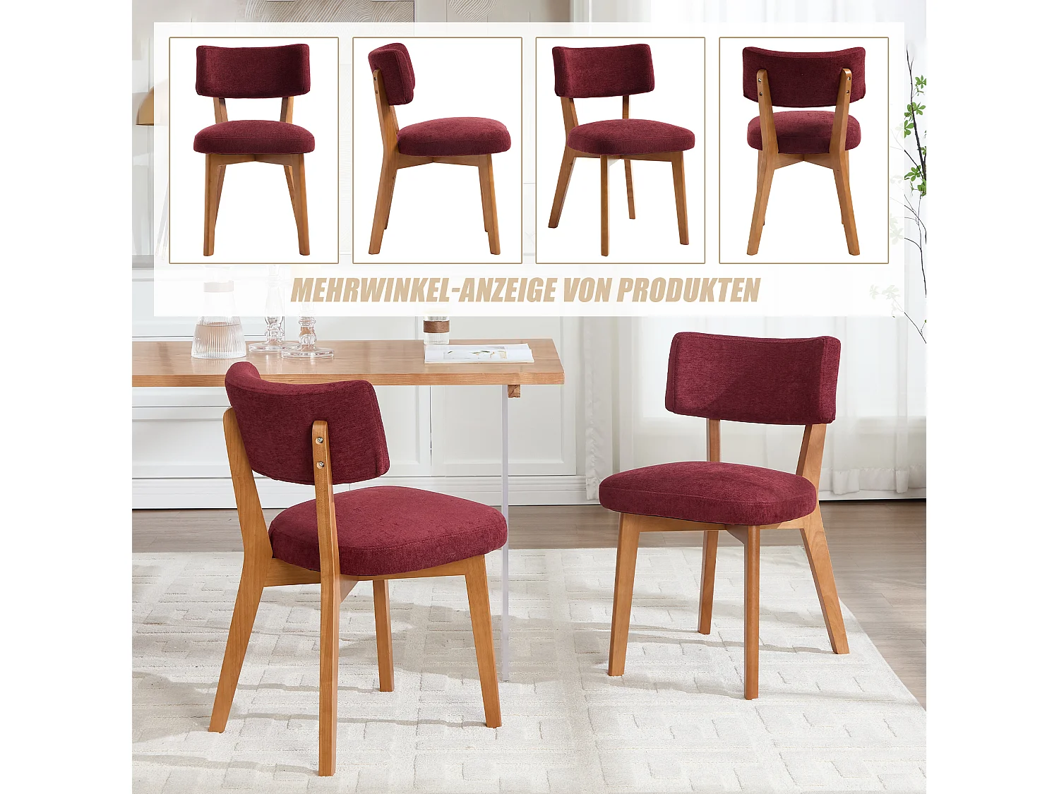 Lot de 2 chaises en bois - coussin bordeaux - élégantes et confortables - parfaites pour salle à manger ou cuisine