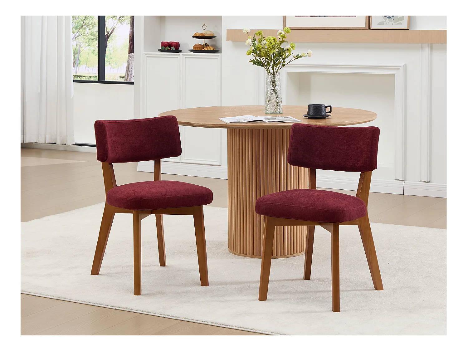 Lot de 2 chaises en bois - coussin bordeaux - élégantes et confortables - parfaites pour salle à manger ou cuisine