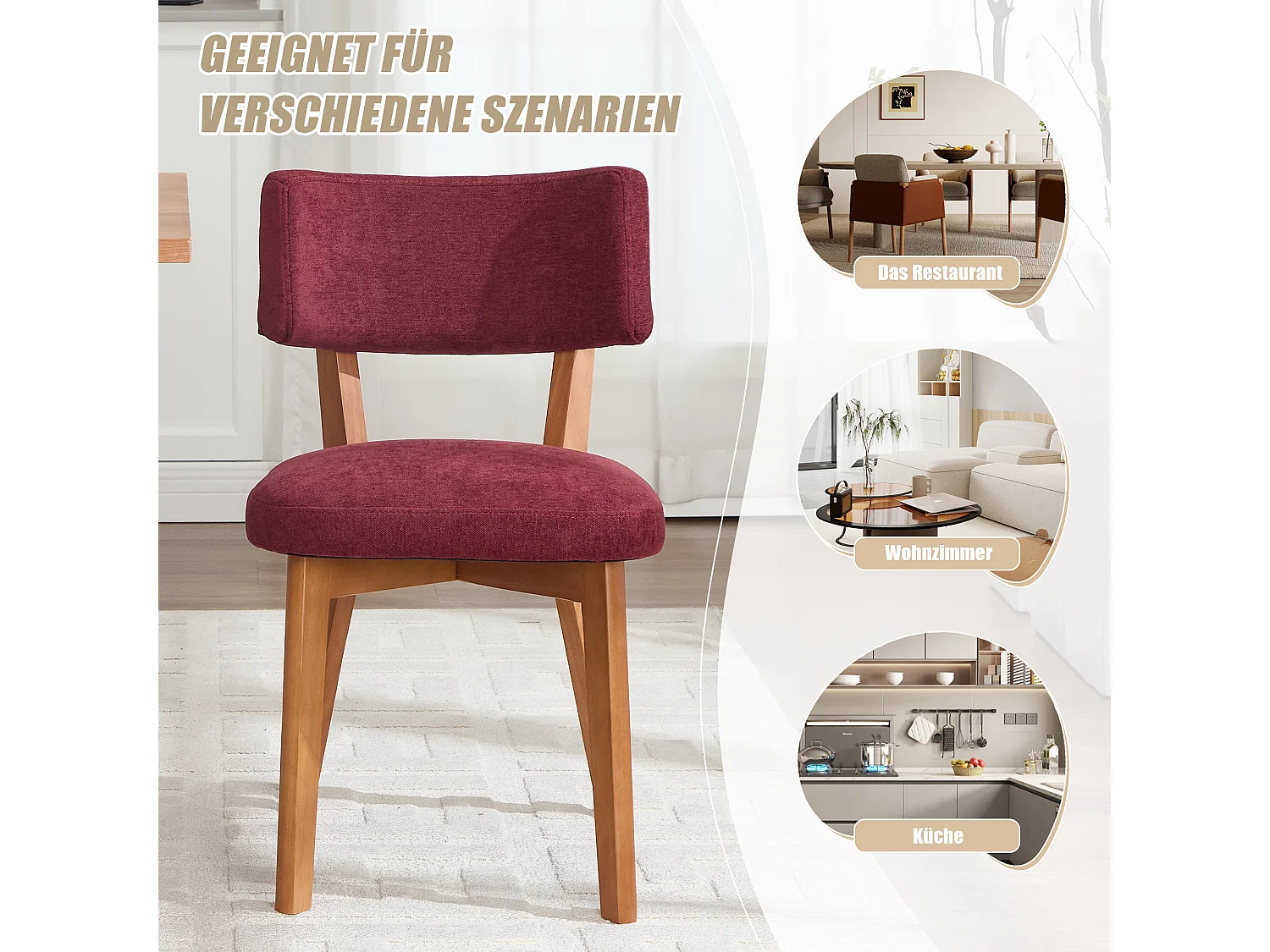 Lot de 2 chaises en bois - coussin bordeaux - élégantes et confortables - parfaites pour salle à manger ou cuisine