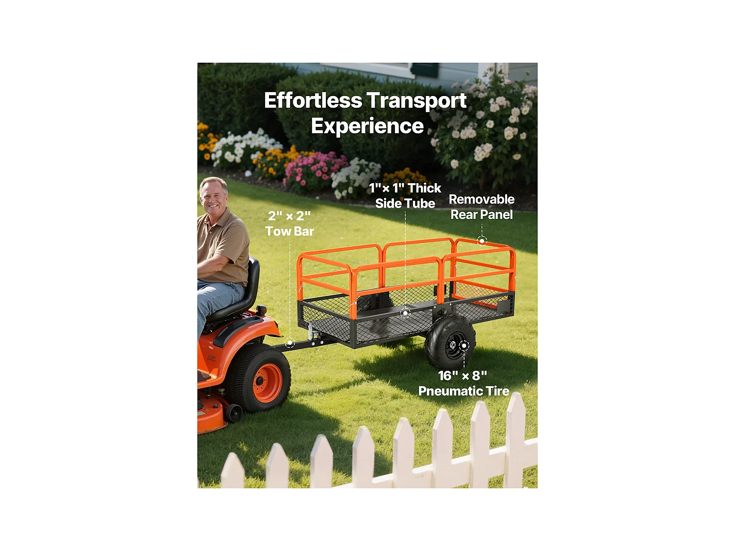 Kippanhänger SucceBuy, 623 L, Stahlanhänger für Rasentraktor und Garten, Tragfähigkeit 725,75 kg, Ausgestattet mit 40,64 cm Reifen