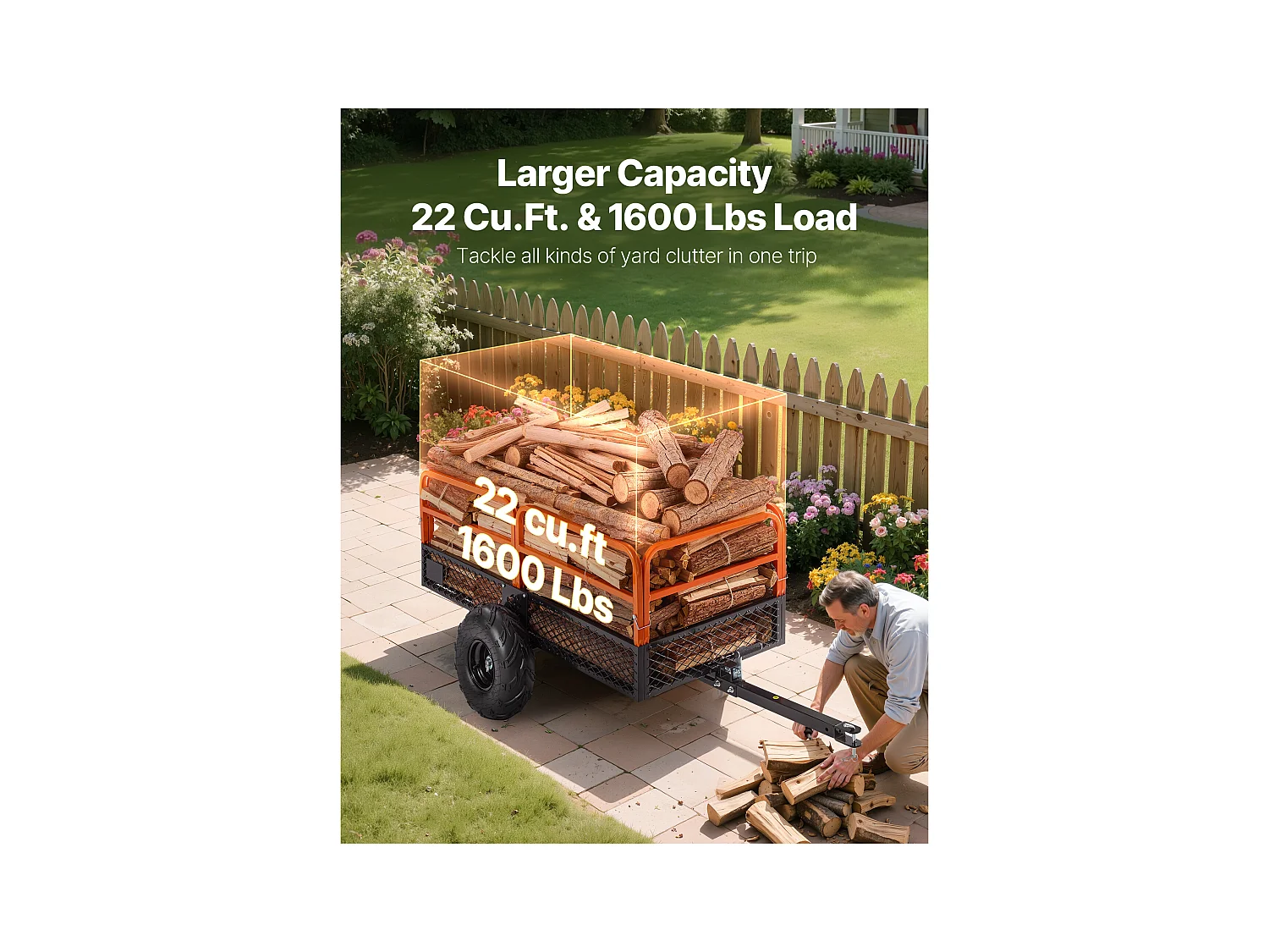 Kippanhänger SucceBuy, 623 L, Stahlanhänger für Rasentraktor und Garten, Tragfähigkeit 725,75 kg, Ausgestattet mit 40,64 cm Reifen