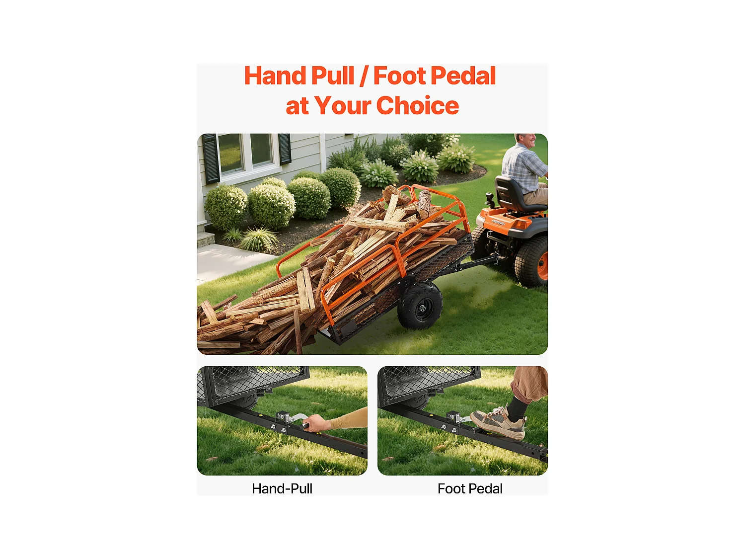 Kippanhänger SucceBuy, 623 L, Stahlanhänger für Rasentraktor und Garten, Tragfähigkeit 725,75 kg, Ausgestattet mit 40,64 cm Reifen