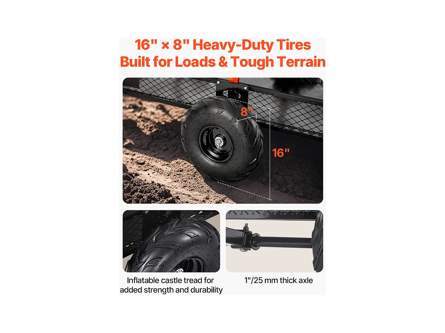 Kippanhänger SucceBuy, 623 L, Stahlanhänger für Rasentraktor und Garten, Tragfähigkeit 725,75 kg, Ausgestattet mit 40,64 cm Reifen