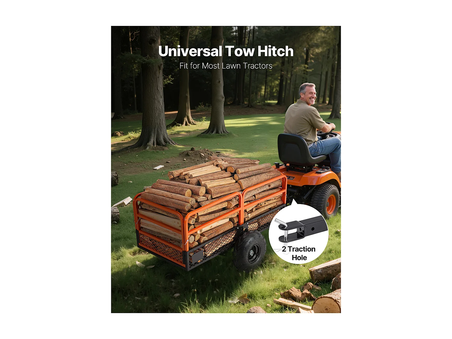 Remorque à Benne Basculante SucceBuy, 623 L, Remorque en Acier pour Tracteur Tondeuse et Jardin, Capacité de Charge 725,75 kg, Équipée de Pneus de 40,64 cm