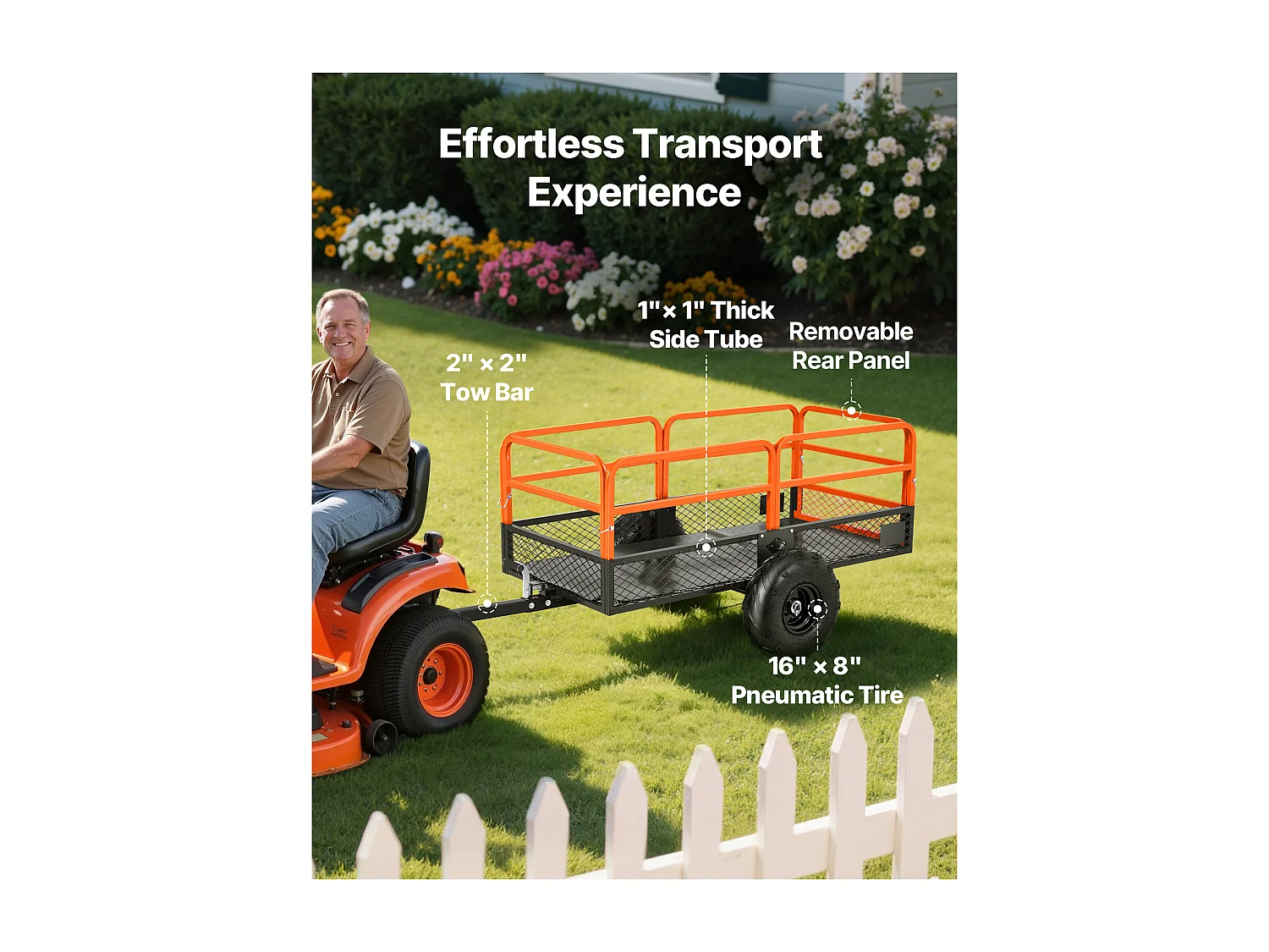 Remorque à Benne Basculante SucceBuy, 623 L, Remorque en Acier pour Tracteur Tondeuse et Jardin, Capacité de Charge 725,75 kg, Équipée de Pneus de 40,64 cm