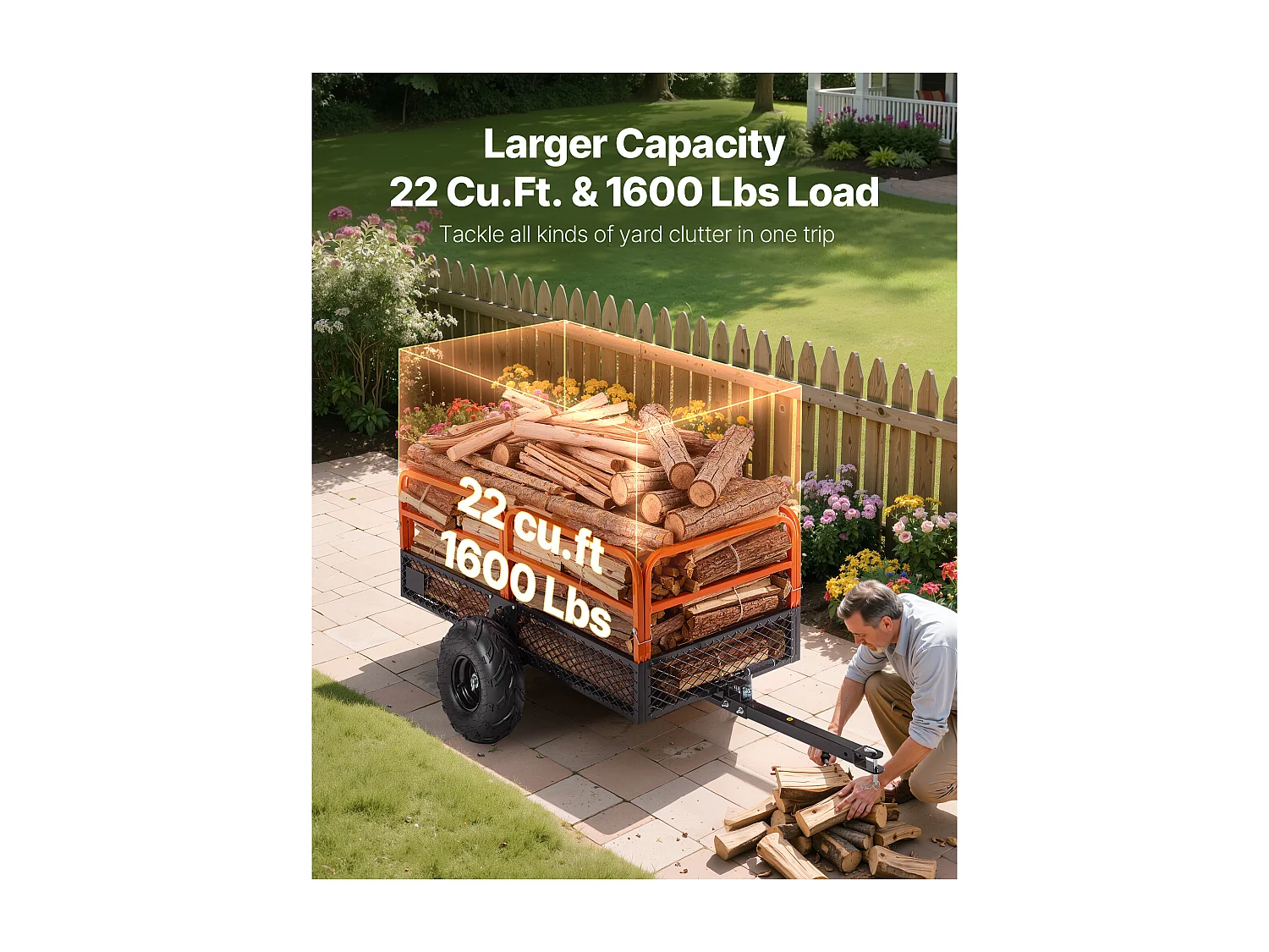 Remorque à Benne Basculante SucceBuy, 623 L, Remorque en Acier pour Tracteur Tondeuse et Jardin, Capacité de Charge 725,75 kg, Équipée de Pneus de 40,64 cm