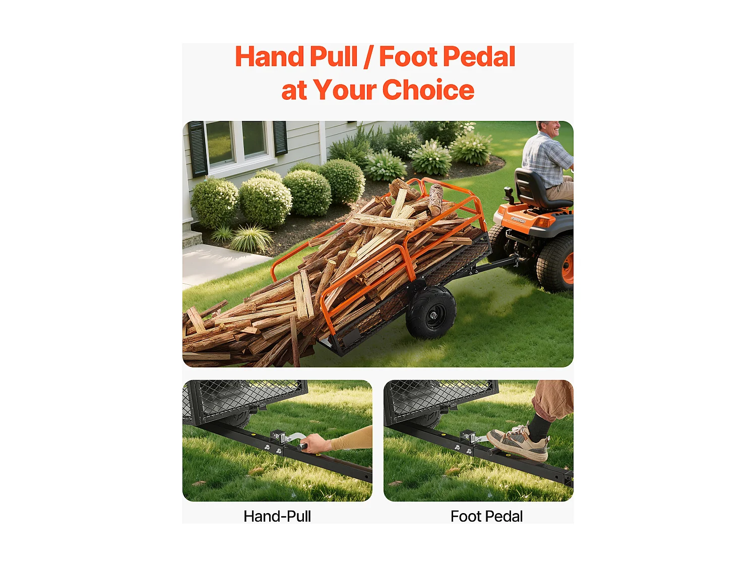 Remorque à Benne Basculante SucceBuy, 623 L, Remorque en Acier pour Tracteur Tondeuse et Jardin, Capacité de Charge 725,75 kg, Équipée de Pneus de 40,64 cm