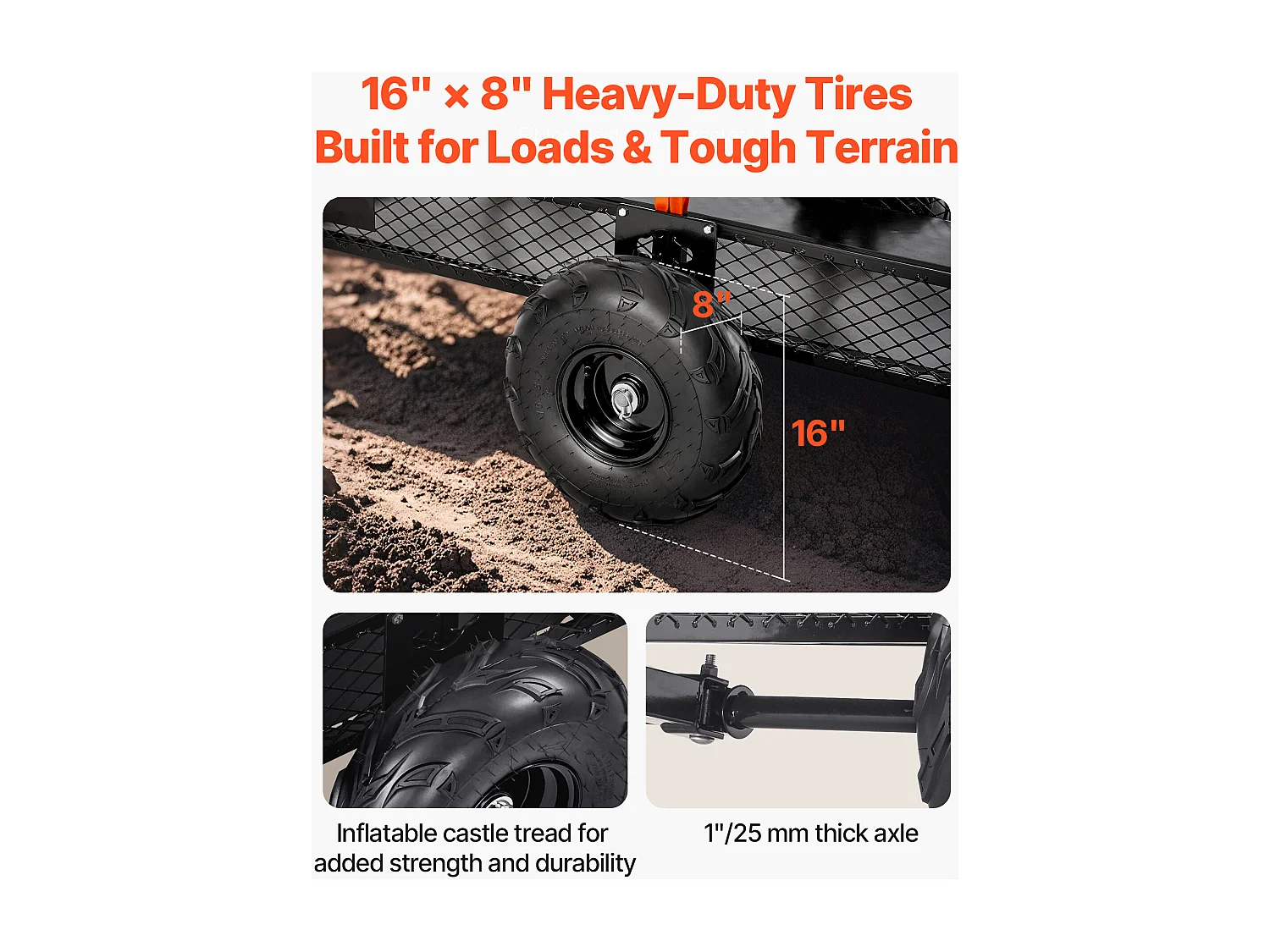 Remorque à Benne Basculante SucceBuy, 623 L, Remorque en Acier pour Tracteur Tondeuse et Jardin, Capacité de Charge 725,75 kg, Équipée de Pneus de 40,64 cm