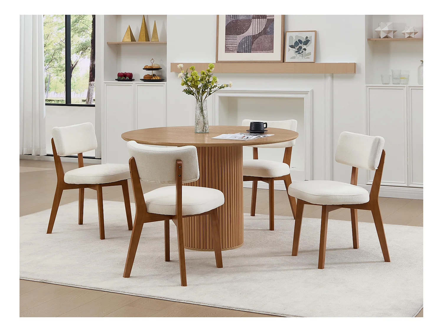 Lot de 4 chaises en bois - coussin beige - élégantes et confortables - parfaites pour salle à manger ou cuisine