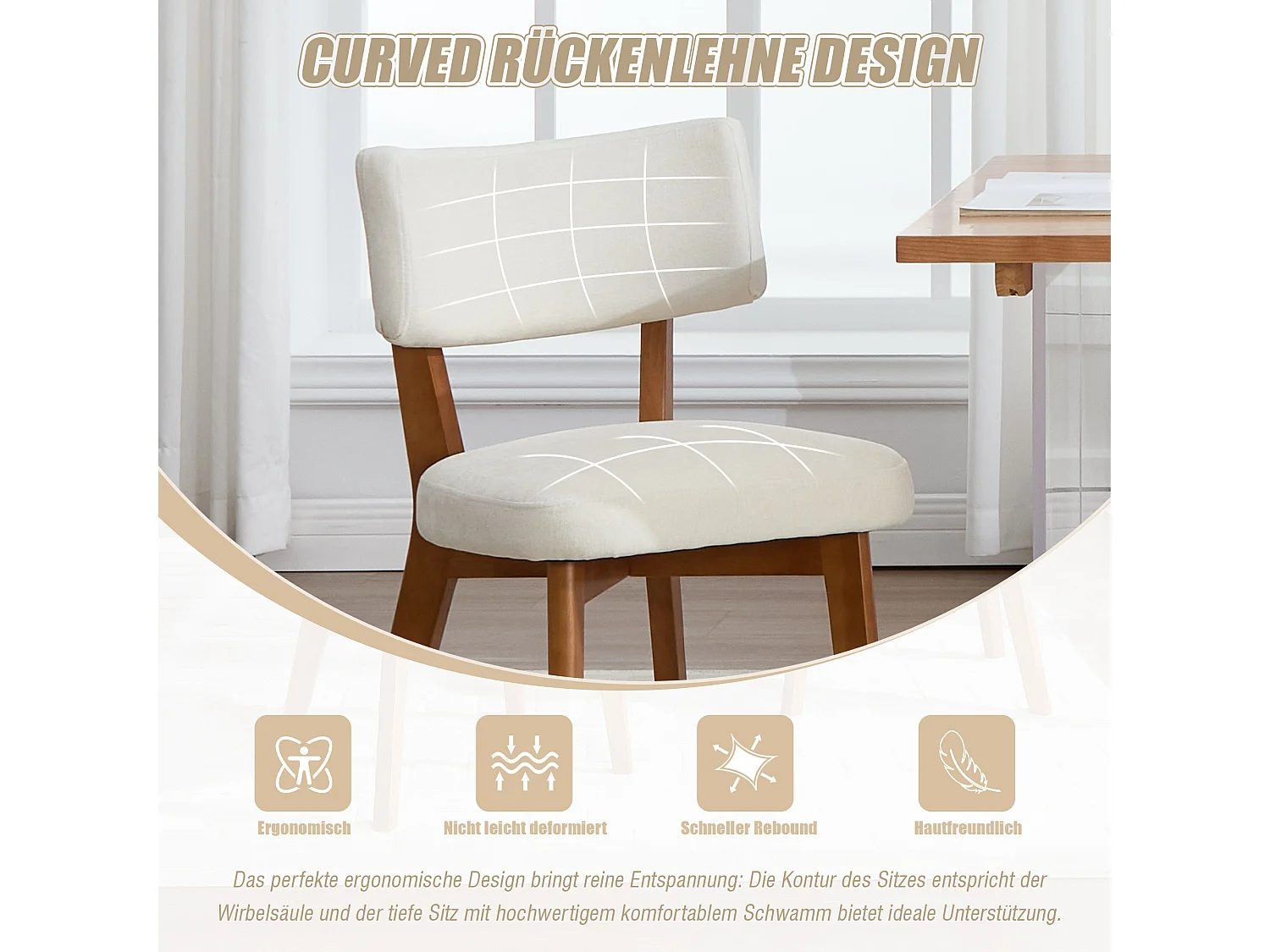 Lot de 4 chaises en bois - coussin beige - élégantes et confortables - parfaites pour salle à manger ou cuisine