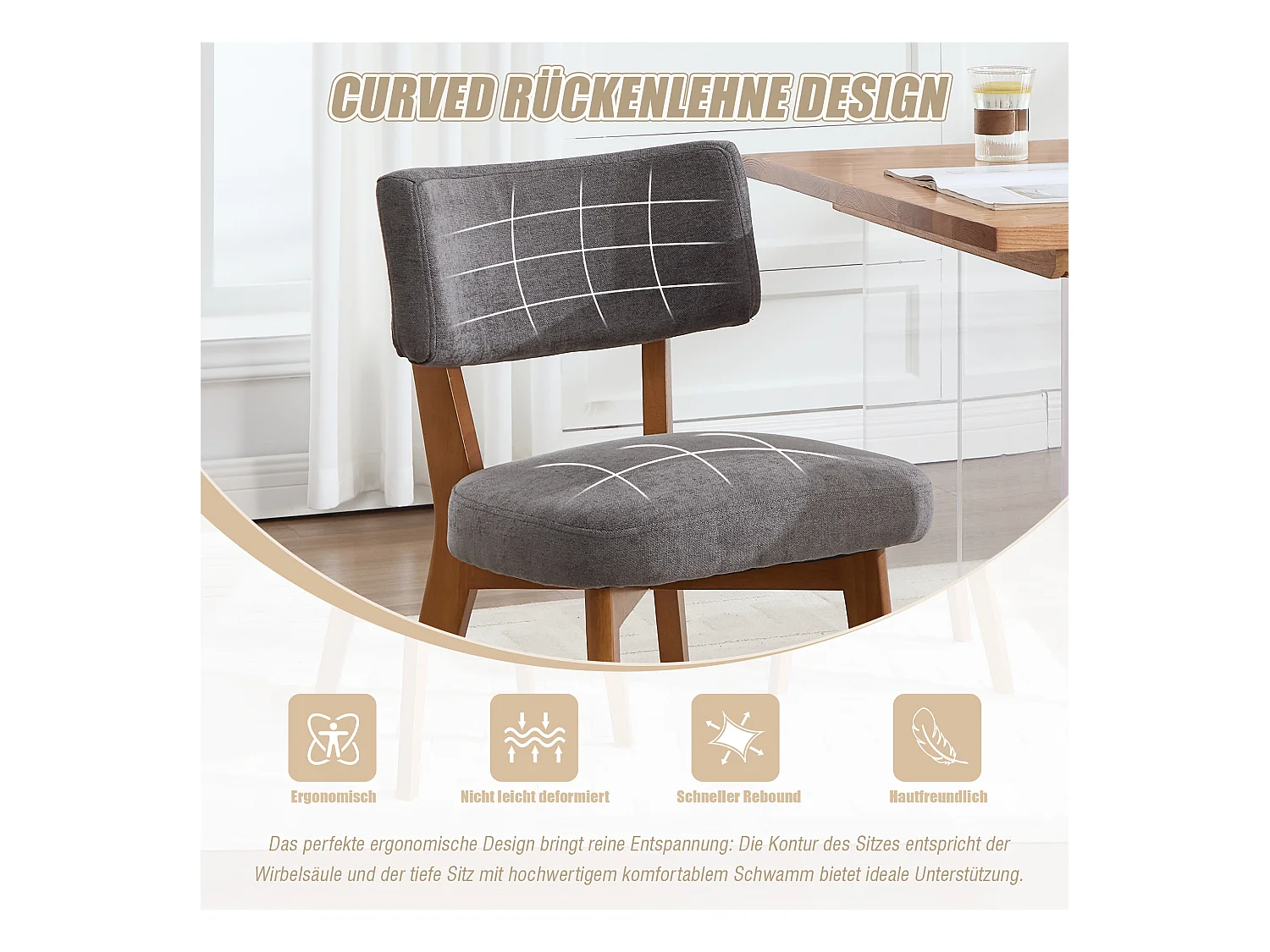 Lot de 2 chaises en bois - coussin gris - élégantes et confortables - parfaites pour salle à manger ou cuisine