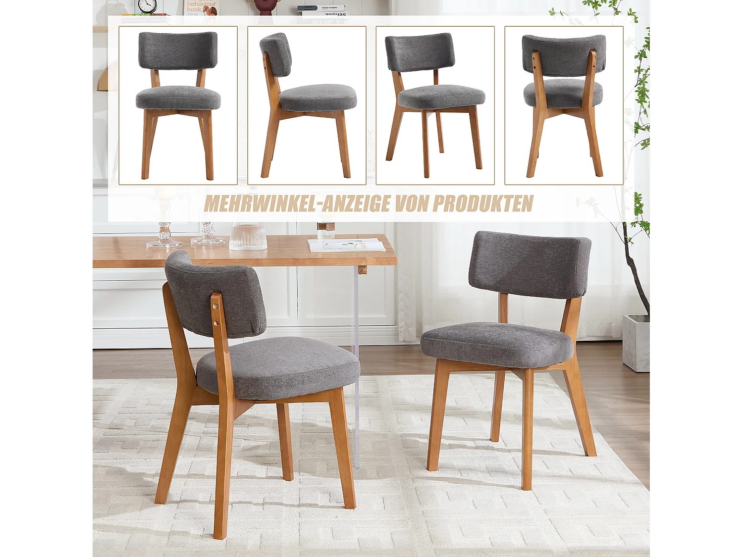 Lot de 2 chaises en bois - coussin gris - élégantes et confortables - parfaites pour salle à manger ou cuisine