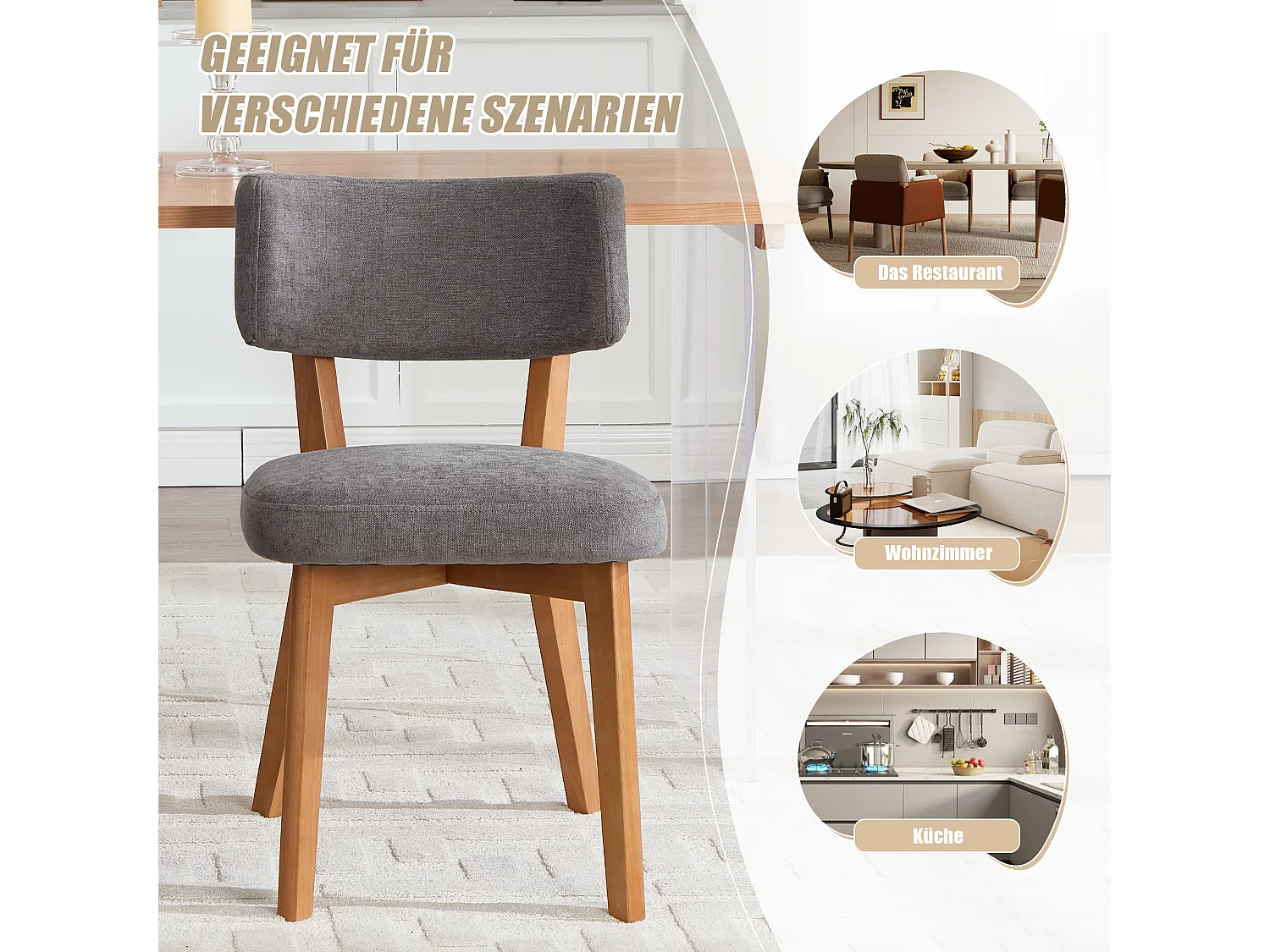 Lot de 2 chaises en bois - coussin gris - élégantes et confortables - parfaites pour salle à manger ou cuisine