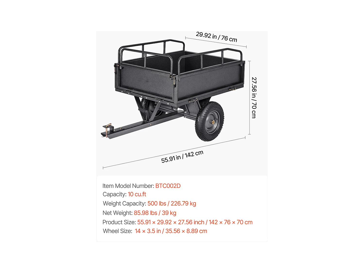 Remorque à Benne Basculante SucceBuy, 283 L, Remorque en Acier pour Tracteur Tondeuse à Gazon et Jardin, Capacité de Charge de 226,8 kg