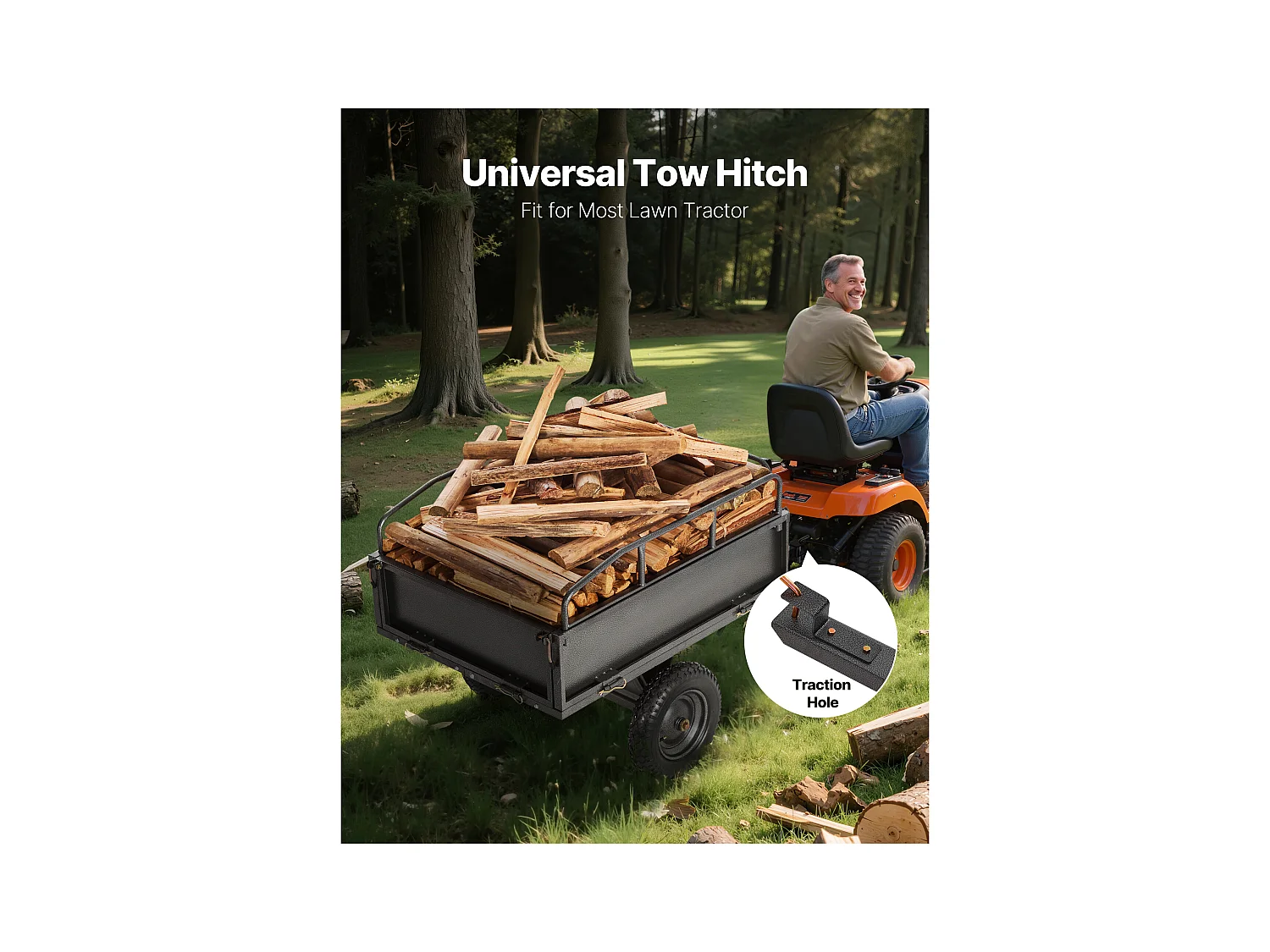 Remorque à Benne Basculante SucceBuy, 283 L, Remorque en Acier pour Tracteur Tondeuse à Gazon et Jardin, Capacité de Charge de 226,8 kg