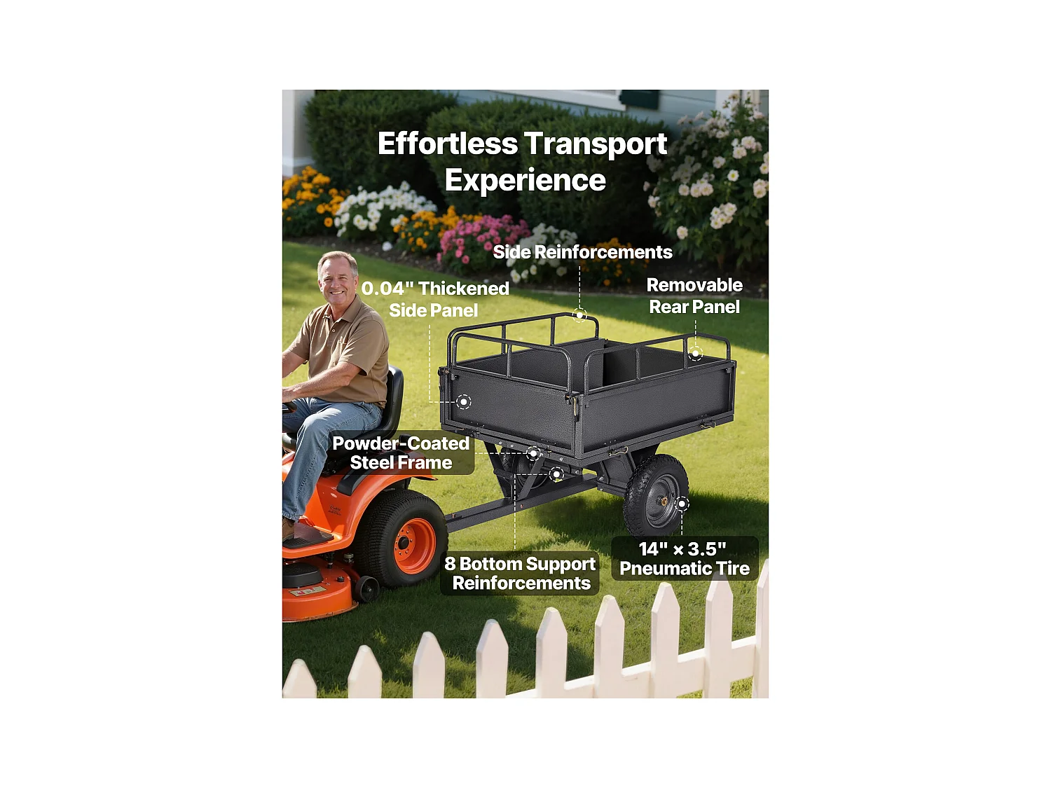 Remorque à Benne Basculante SucceBuy, 283 L, Remorque en Acier pour Tracteur Tondeuse à Gazon et Jardin, Capacité de Charge de 226,8 kg