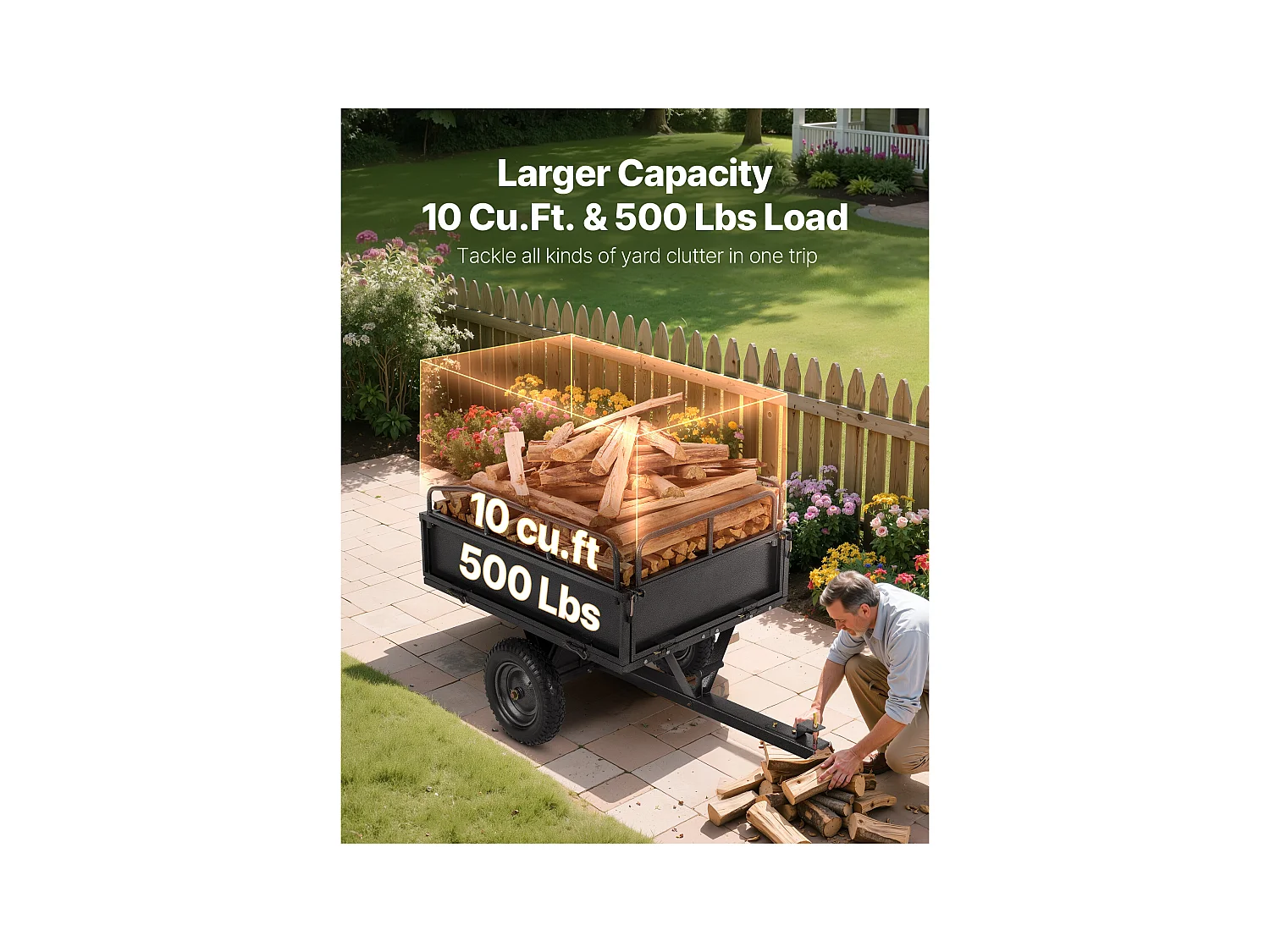 Remorque à Benne Basculante SucceBuy, 283 L, Remorque en Acier pour Tracteur Tondeuse à Gazon et Jardin, Capacité de Charge de 226,8 kg