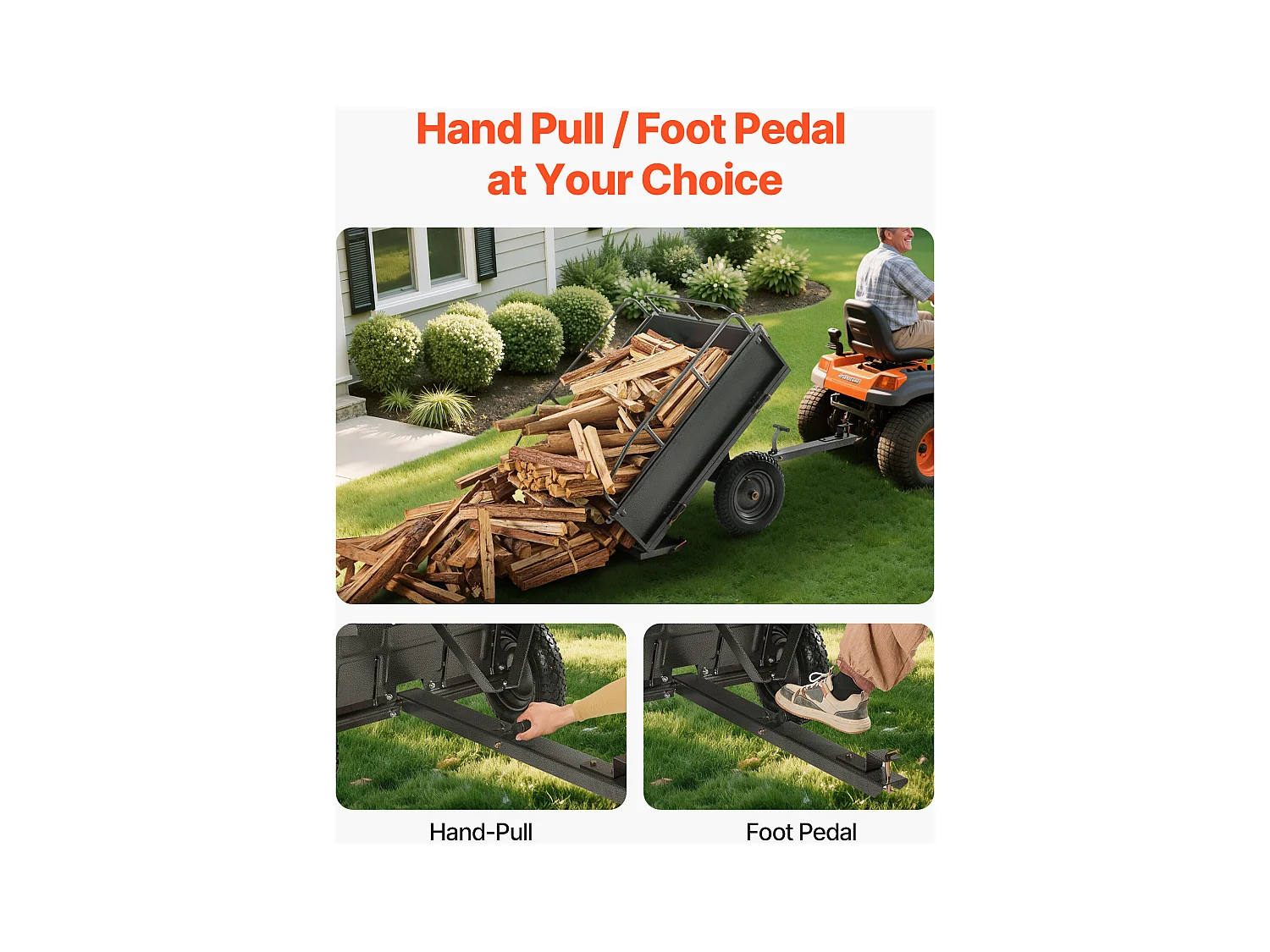 Remorque à Benne Basculante SucceBuy, 283 L, Remorque en Acier pour Tracteur Tondeuse à Gazon et Jardin, Capacité de Charge de 226,8 kg