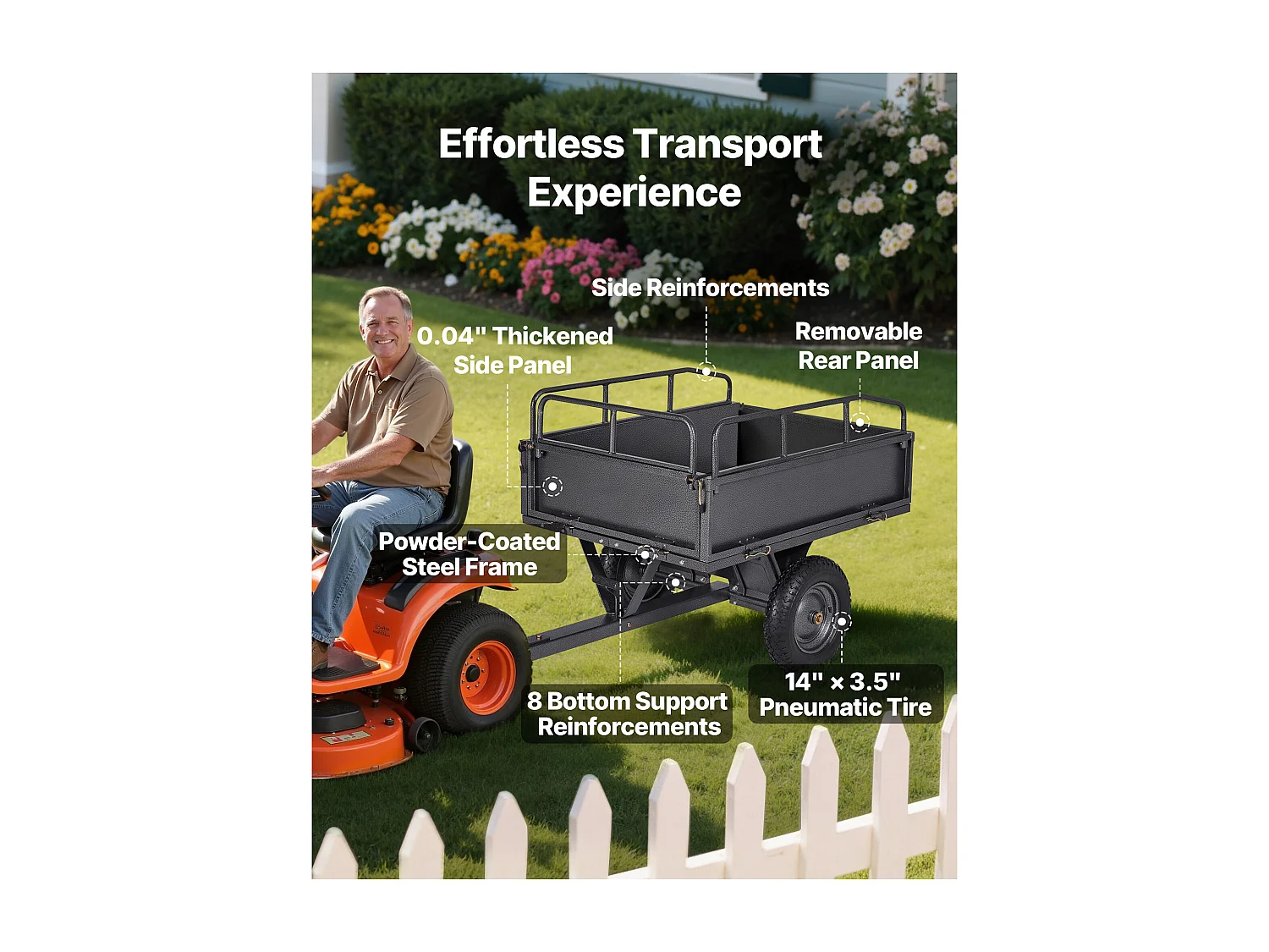 Remorque à Benne Basculante SucceBuy, 283 L, Remorque en Acier pour Tracteur Tondeuse à Gazon et Jardin, Capacité de Charge de 226,8 kg