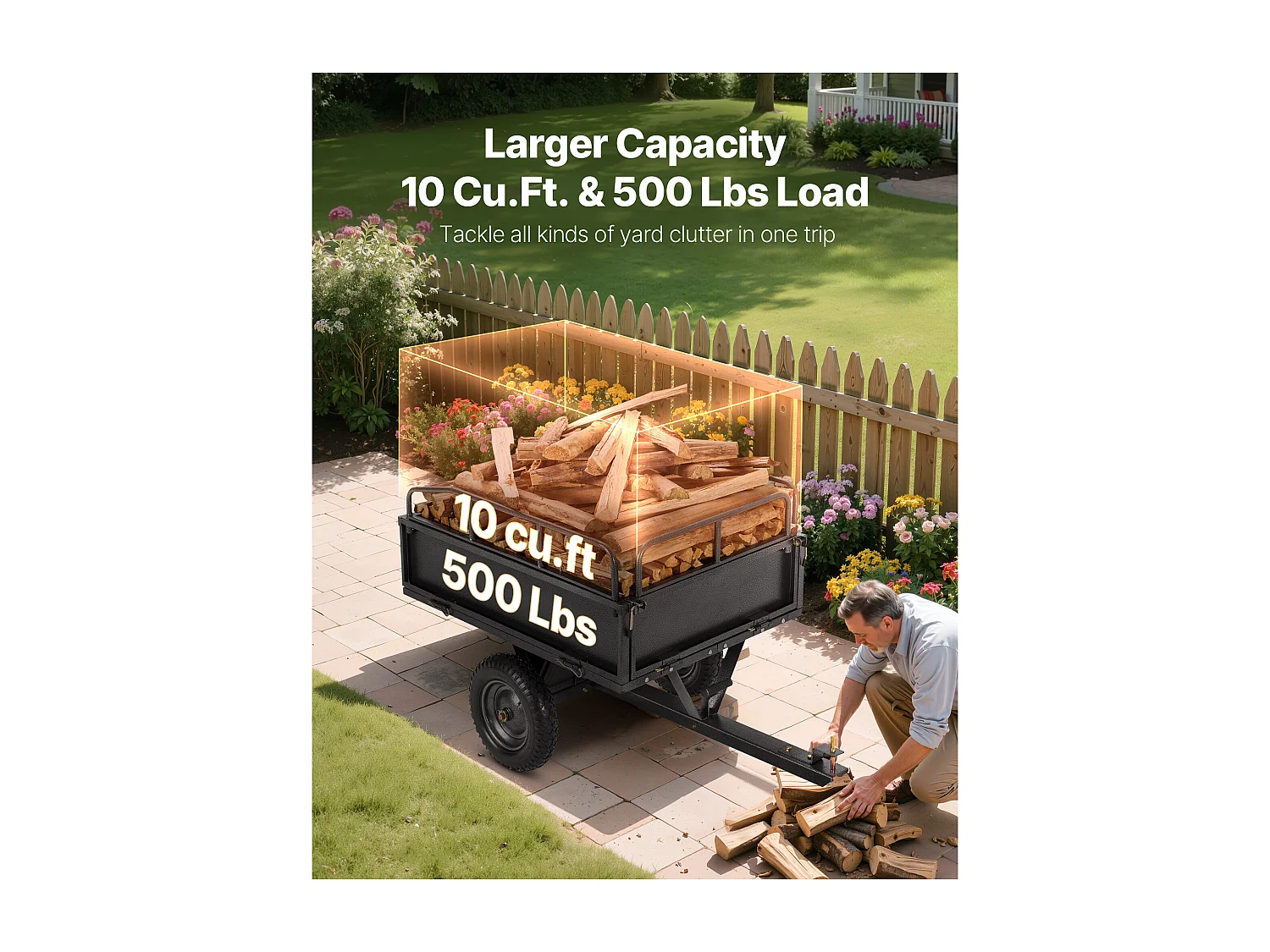 Remorque à Benne Basculante SucceBuy, 283 L, Remorque en Acier pour Tracteur Tondeuse à Gazon et Jardin, Capacité de Charge de 226,8 kg