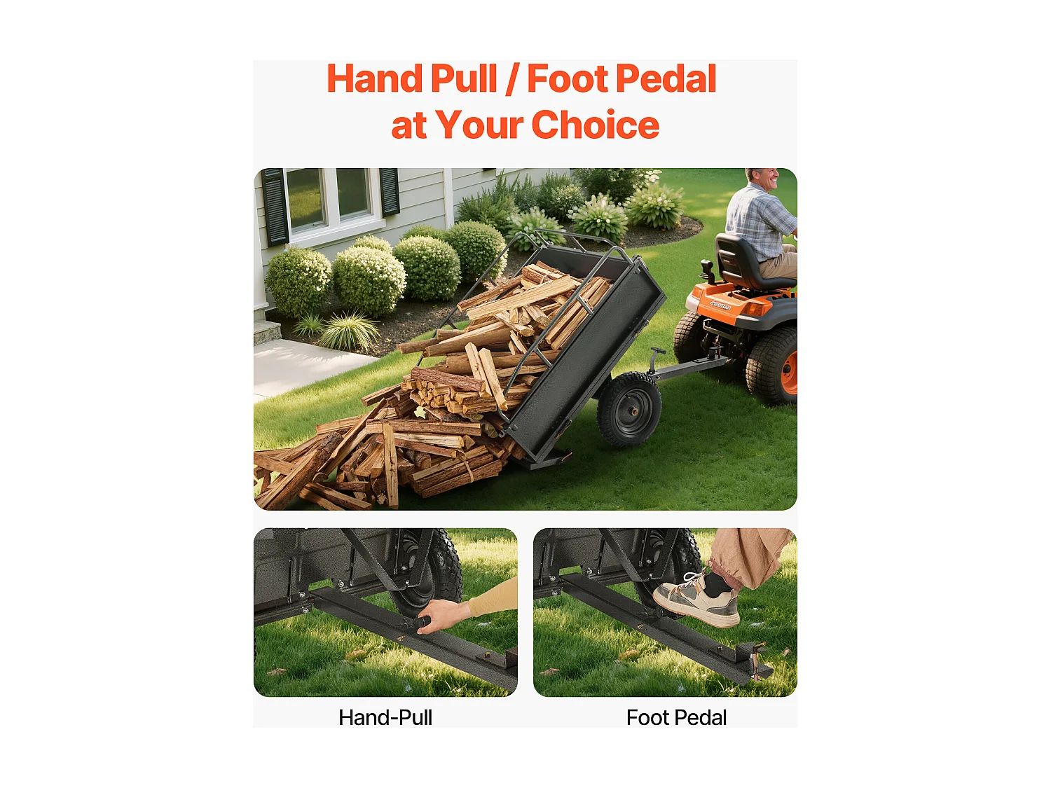 Remorque à Benne Basculante SucceBuy, 283 L, Remorque en Acier pour Tracteur Tondeuse à Gazon et Jardin, Capacité de Charge de 226,8 kg