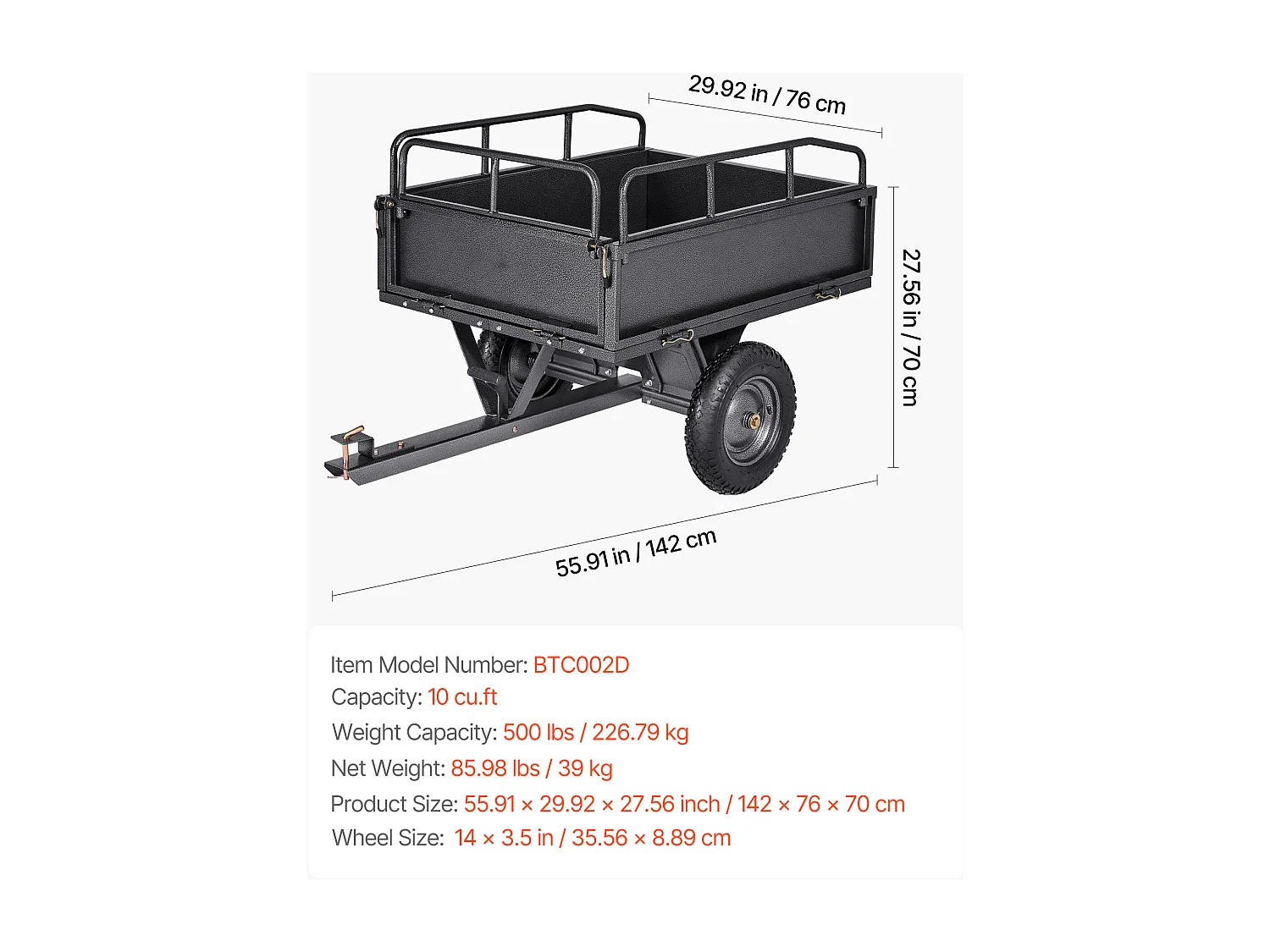 Remorque à Benne Basculante SucceBuy, 283 L, Remorque en Acier pour Tracteur Tondeuse à Gazon et Jardin, Capacité de Charge de 226,8 kg