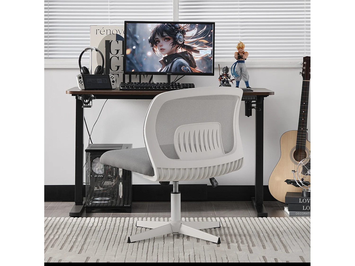 Fauteuil pivotant — réglable en hauteur — mesh gris respirant — dossier ergonomique