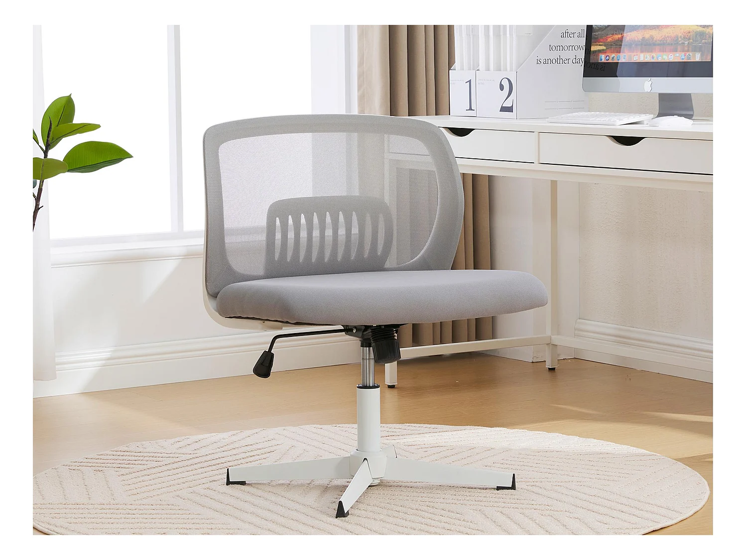 Fauteuil pivotant — réglable en hauteur — mesh gris respirant — dossier ergonomique