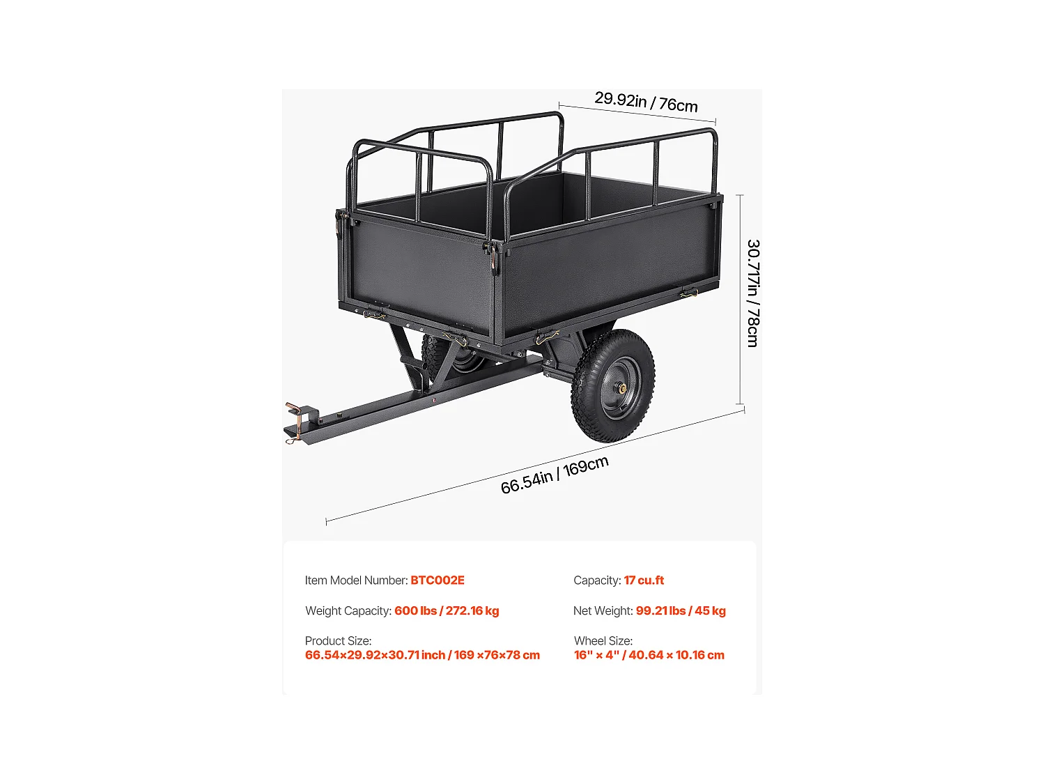 Kippanhänger SucceBuy 481 L, Ideal für Rasentraktoren und Gartengeräte, Tragfähigkeit 272 kg, Robuste Stahlkonstruktion