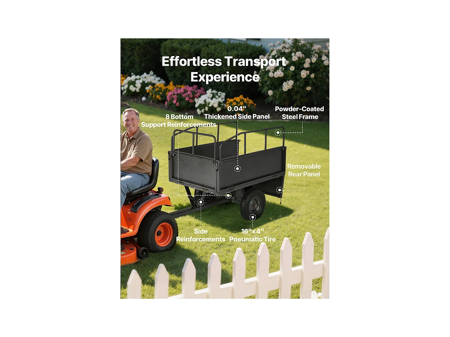 Kippanhänger SucceBuy 481 L, Ideal für Rasentraktoren und Gartengeräte, Tragfähigkeit 272 kg, Robuste Stahlkonstruktion