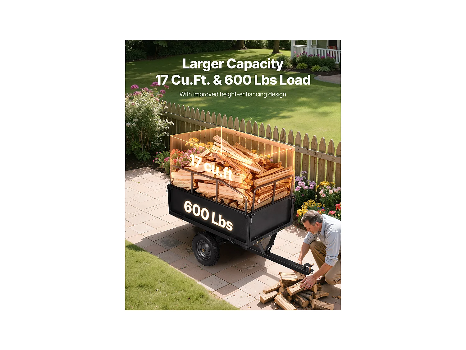 Kippanhänger SucceBuy 481 L, Ideal für Rasentraktoren und Gartengeräte, Tragfähigkeit 272 kg, Robuste Stahlkonstruktion