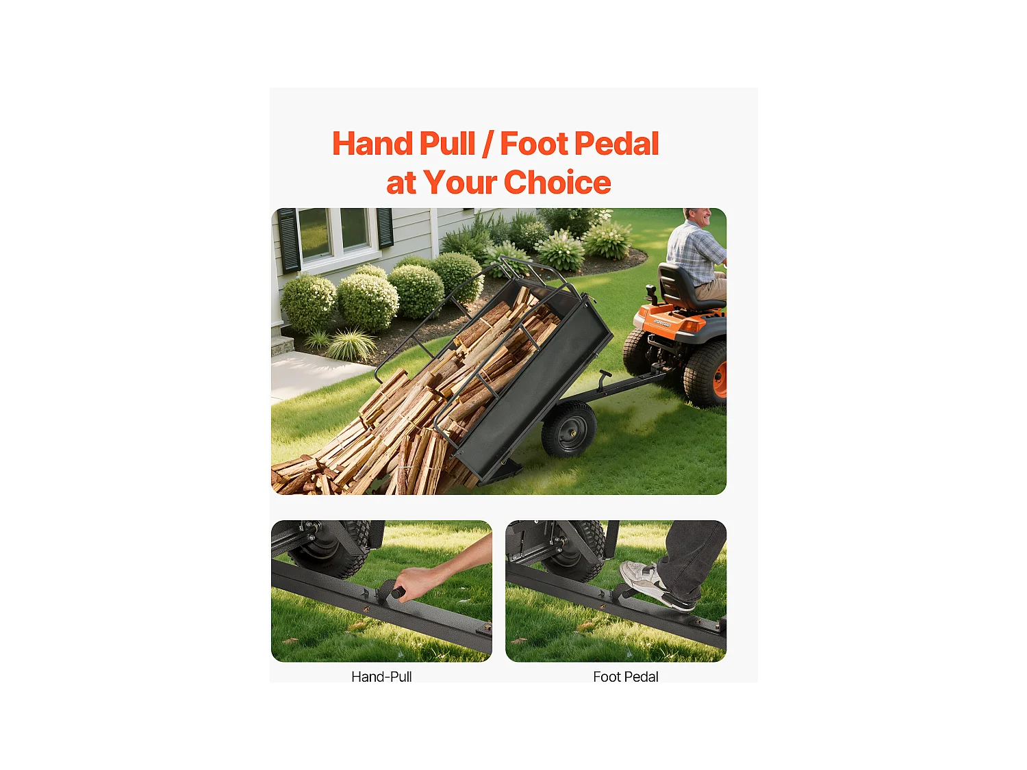 Kippanhänger SucceBuy 481 L, Ideal für Rasentraktoren und Gartengeräte, Tragfähigkeit 272 kg, Robuste Stahlkonstruktion