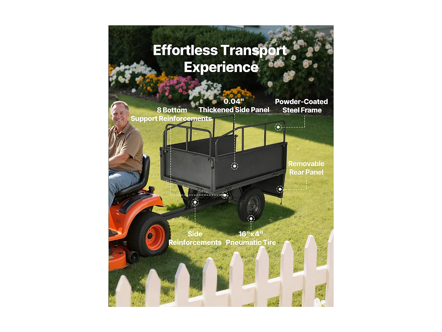 Remorque à Benne Basculante SucceBuy 481 L, Idéale pour Tracteurs Tondeuses et Équipements de Jardin, Capacité de Charge de 272 kg, Structure en Acier Robuste
