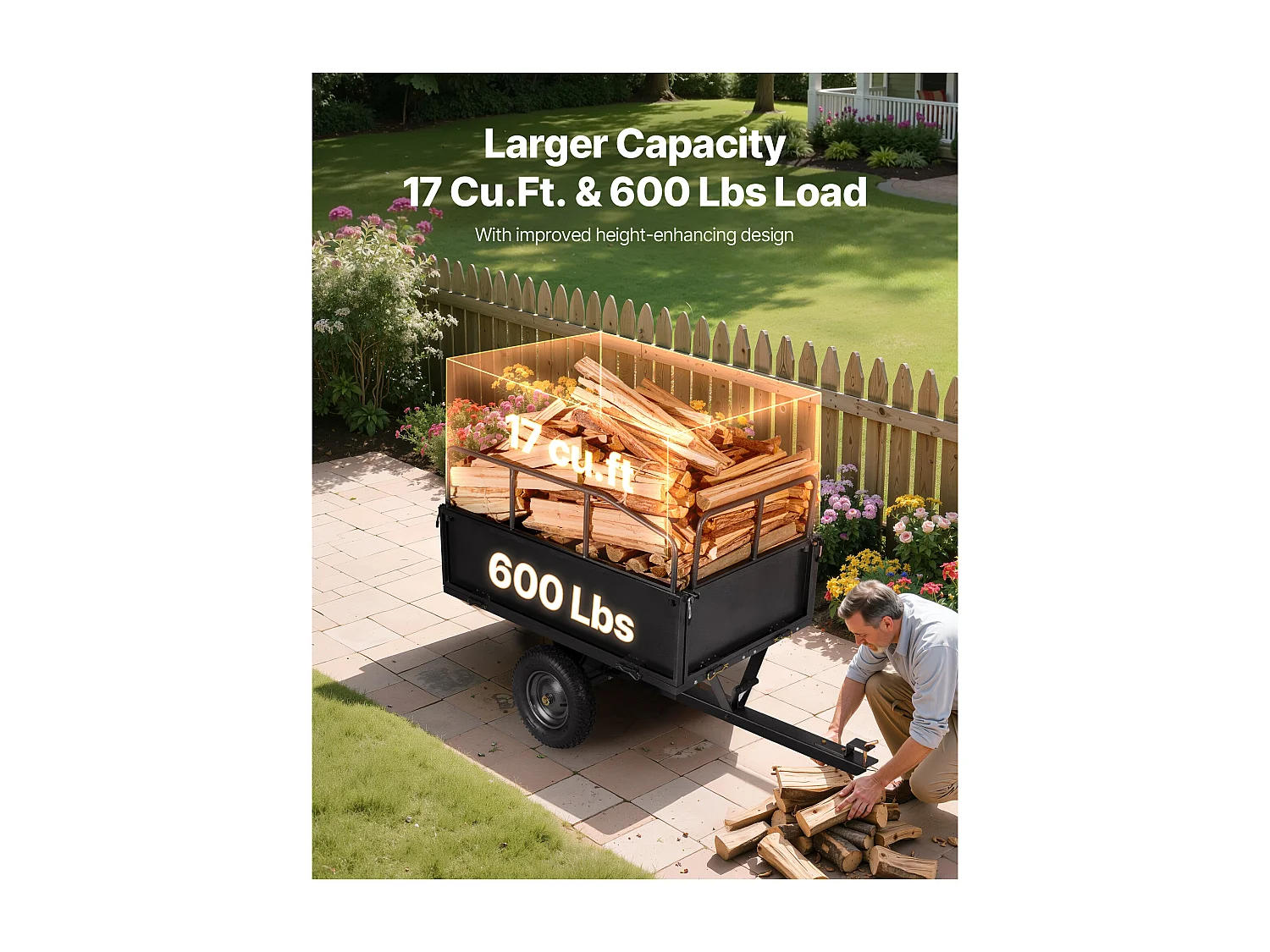 Remorque à Benne Basculante SucceBuy 481 L, Idéale pour Tracteurs Tondeuses et Équipements de Jardin, Capacité de Charge de 272 kg, Structure en Acier Robuste