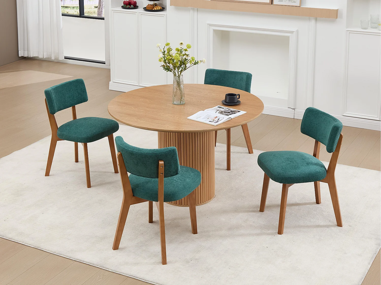 Lot de 4 chaises en bois - coussin vert - élégantes et confortables - parfaites pour salle à manger ou cuisine