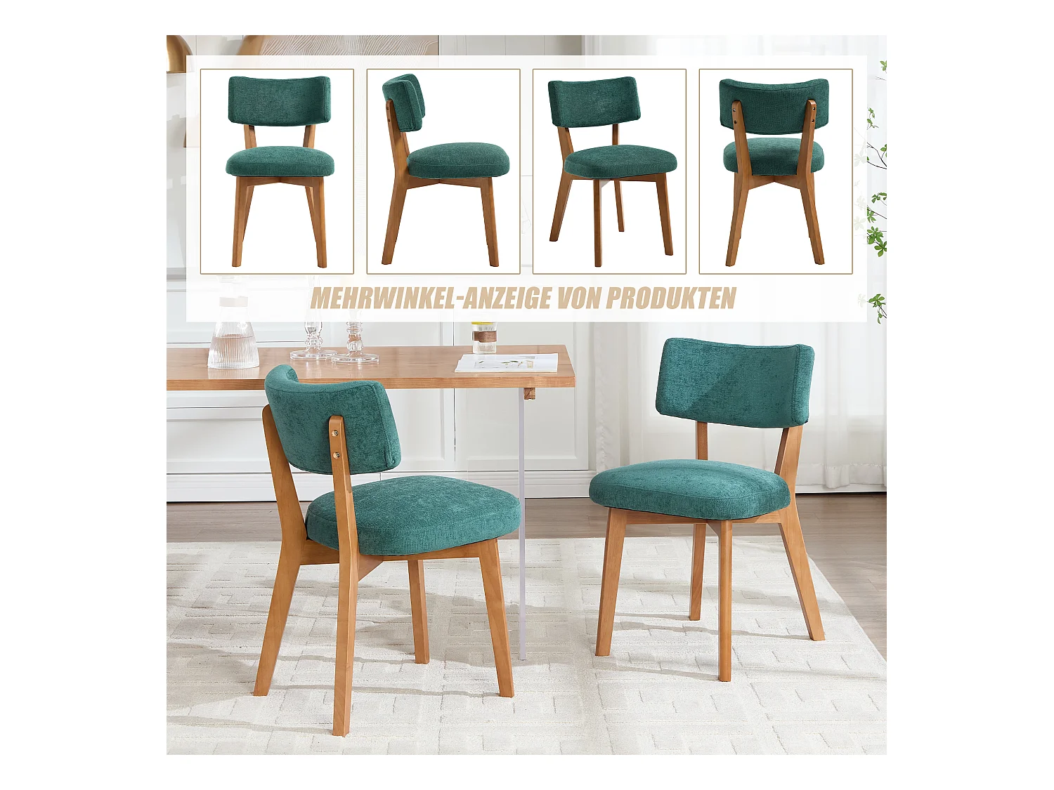 Lot de 4 chaises en bois - coussin vert - élégantes et confortables - parfaites pour salle à manger ou cuisine