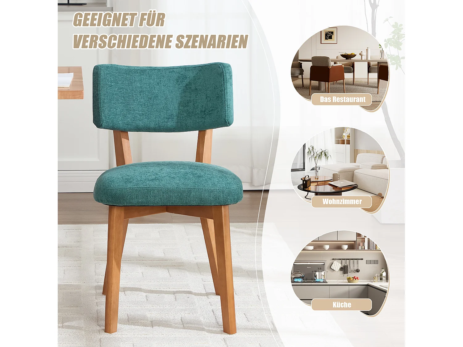 Lot de 4 chaises en bois - coussin vert - élégantes et confortables - parfaites pour salle à manger ou cuisine