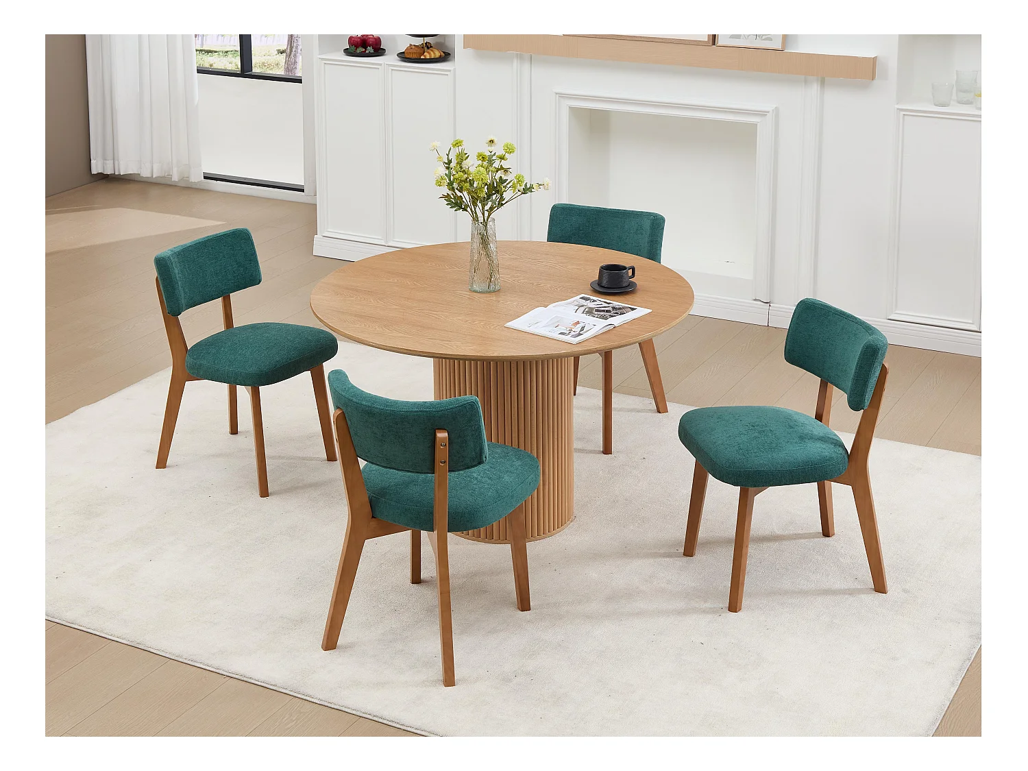 Lot de 4 chaises en bois - coussin vert - élégantes et confortables - parfaites pour salle à manger ou cuisine