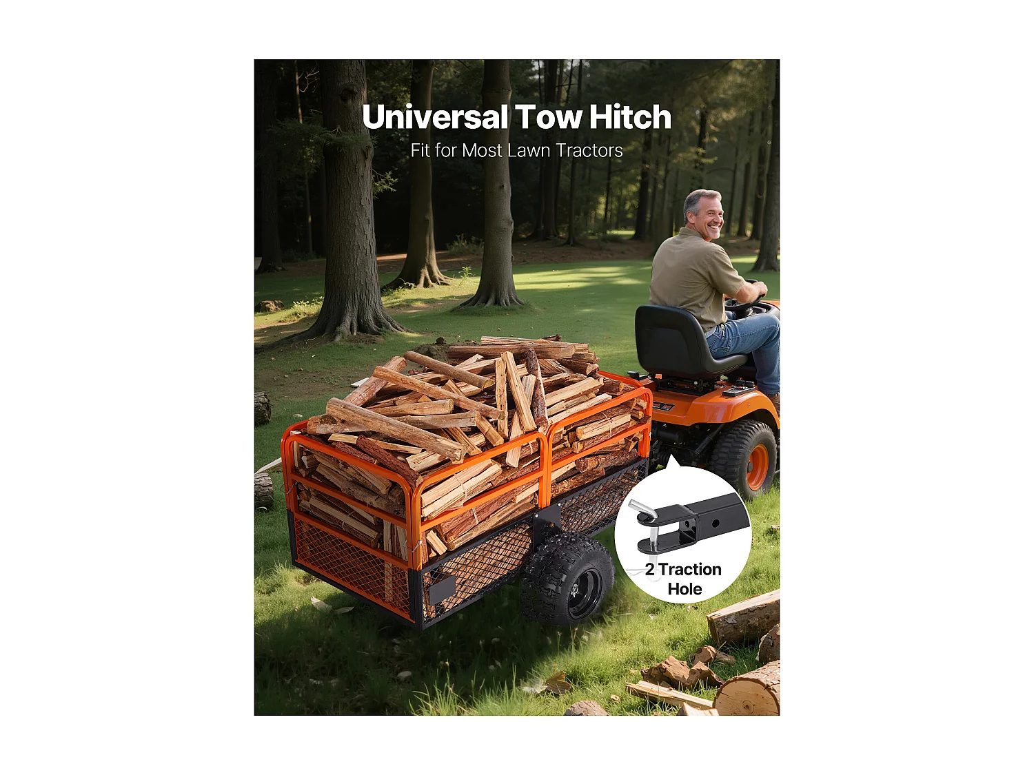 Remorque à Benne Basculante SucceBuy, 793 L, Remorque en Acier pour Tracteur Tondeuse et Jardin, Capacité de Charge 800,6 kg, Équipée de Pneus de 45,72 cm