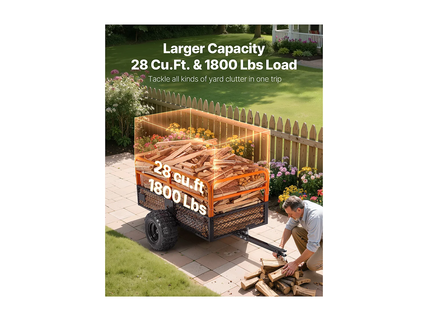 Remorque à Benne Basculante SucceBuy, 793 L, Remorque en Acier pour Tracteur Tondeuse et Jardin, Capacité de Charge 800,6 kg, Équipée de Pneus de 45,72 cm